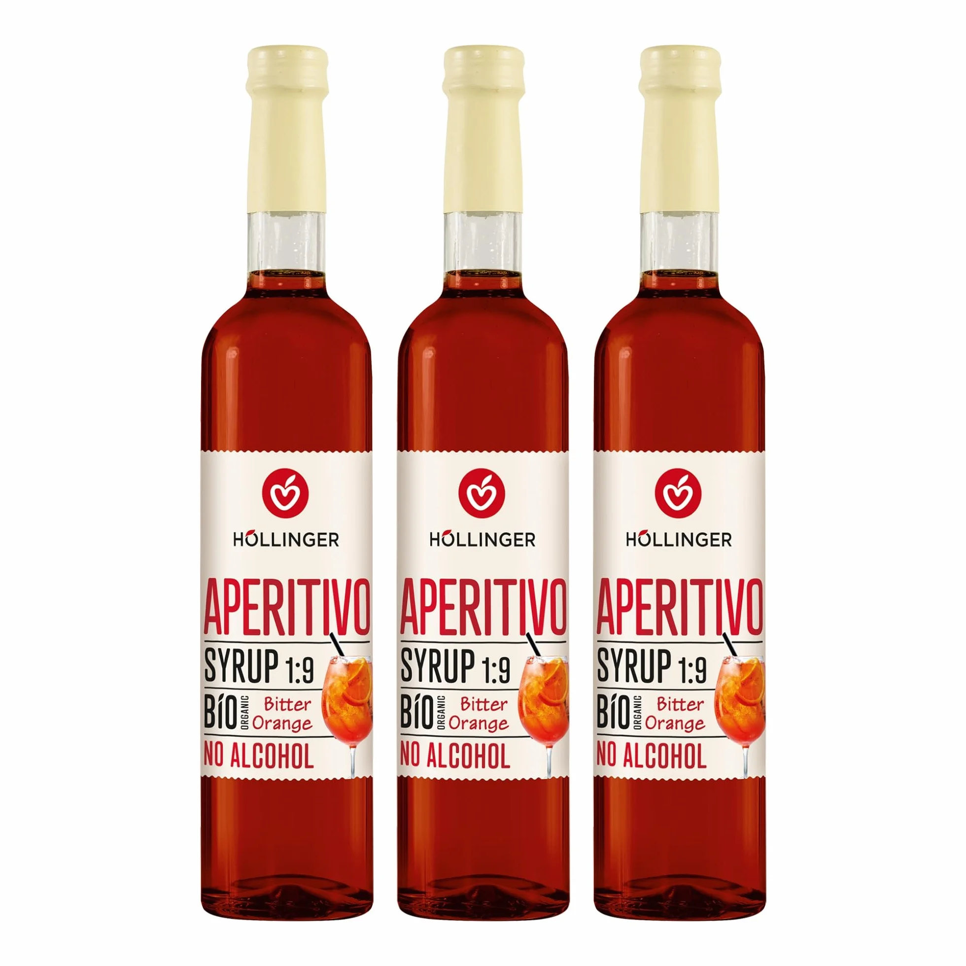 Höllinger Sirop à cocktail bio aperitivo - vegan, bouteille en verre 3x500ml - cocktail sans alcool
