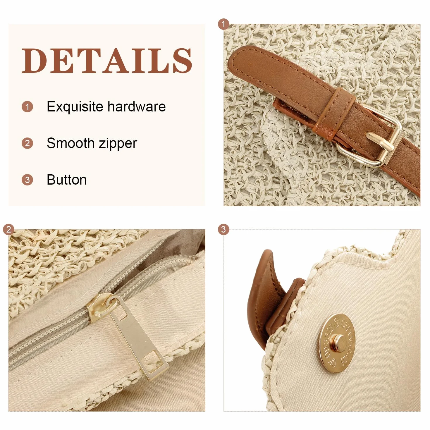 Sac à Bandoulière en Paille Beige pour Femmes - Boucle de Plage Tissé