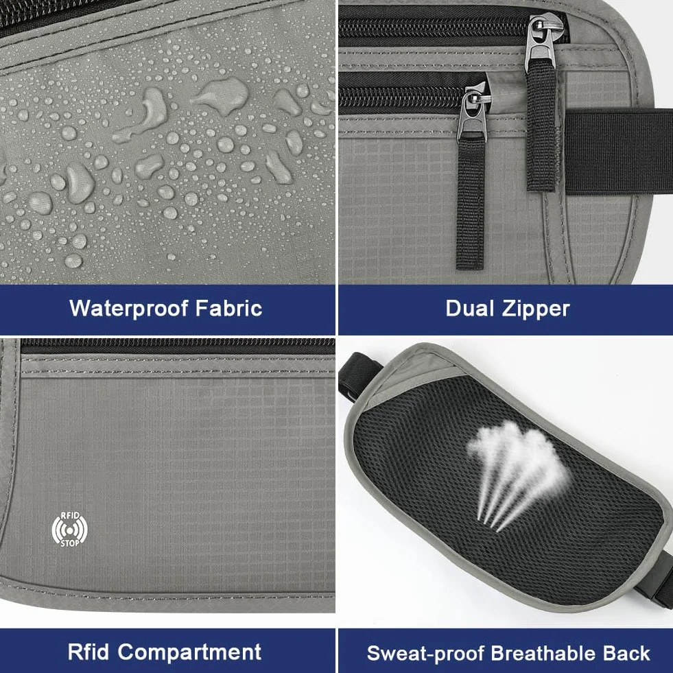 Sac Banane de Voyage RFID Blocage Antivol Ultra Fin pour Homme Femme Ceinture de Sécurité Invisible Réglable