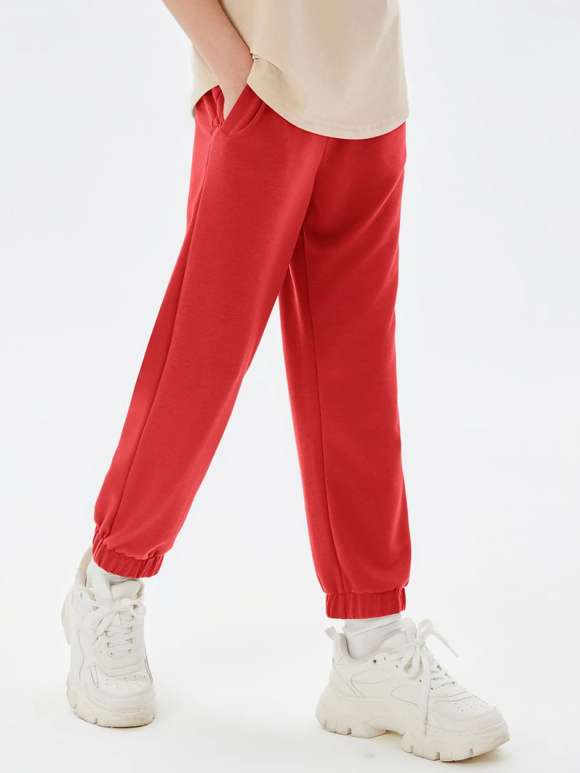 Pantalon de survêtement garçon coupe droite léger couleur unie sport décontracté taille élastique poches