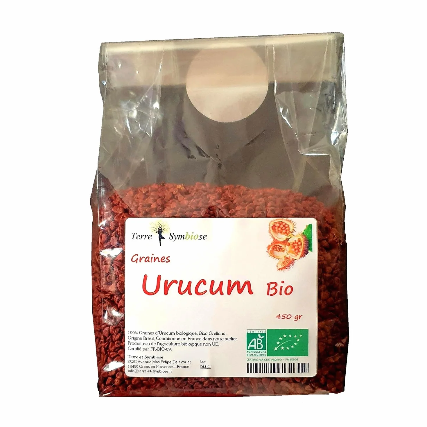 Urucum Bio 450g, graines de Roucou entières issues de culture biologique, 100% naturel