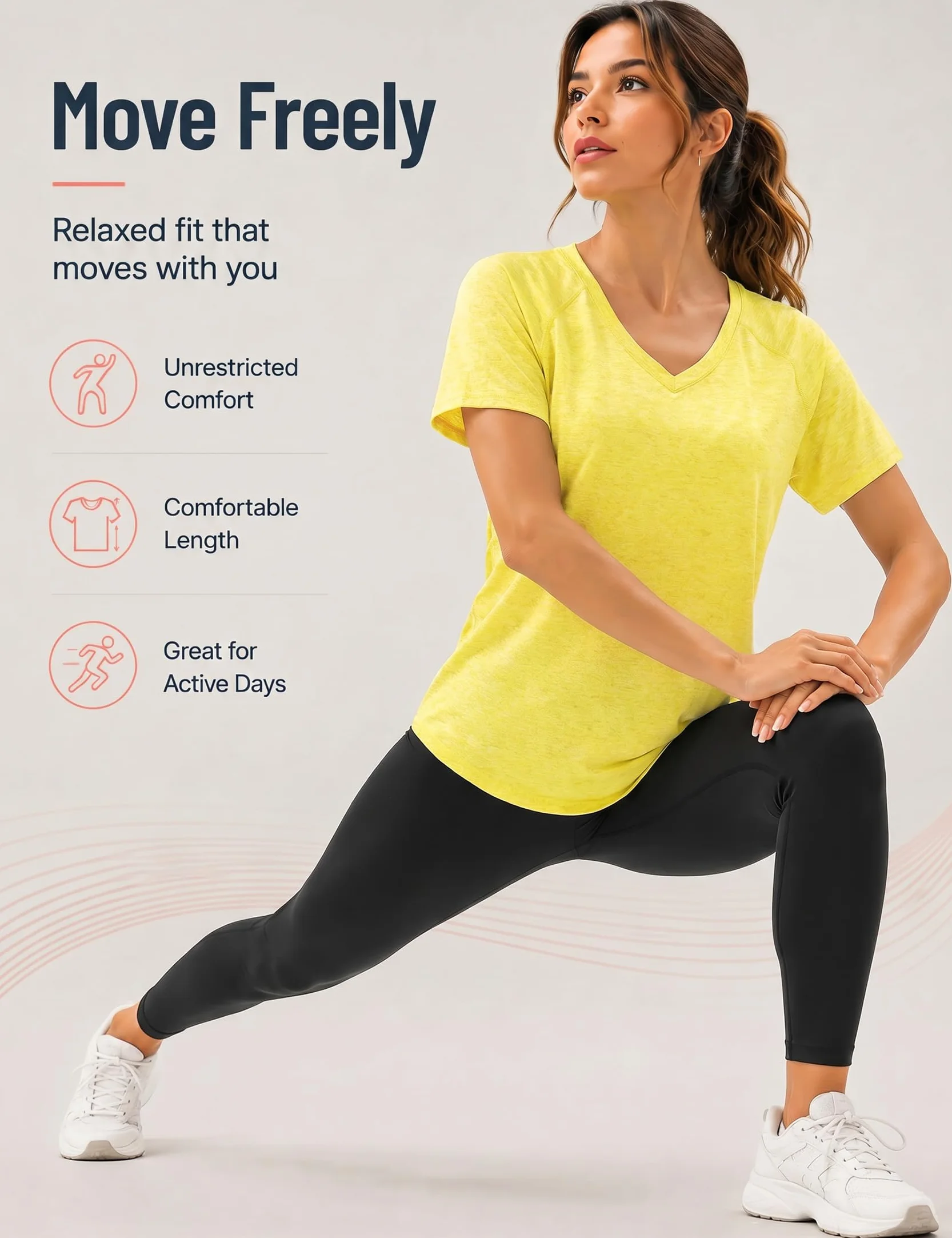 Tee Shirt Sport Femme Manches Courtes Col V T-Shirt Running Fitness Pilates