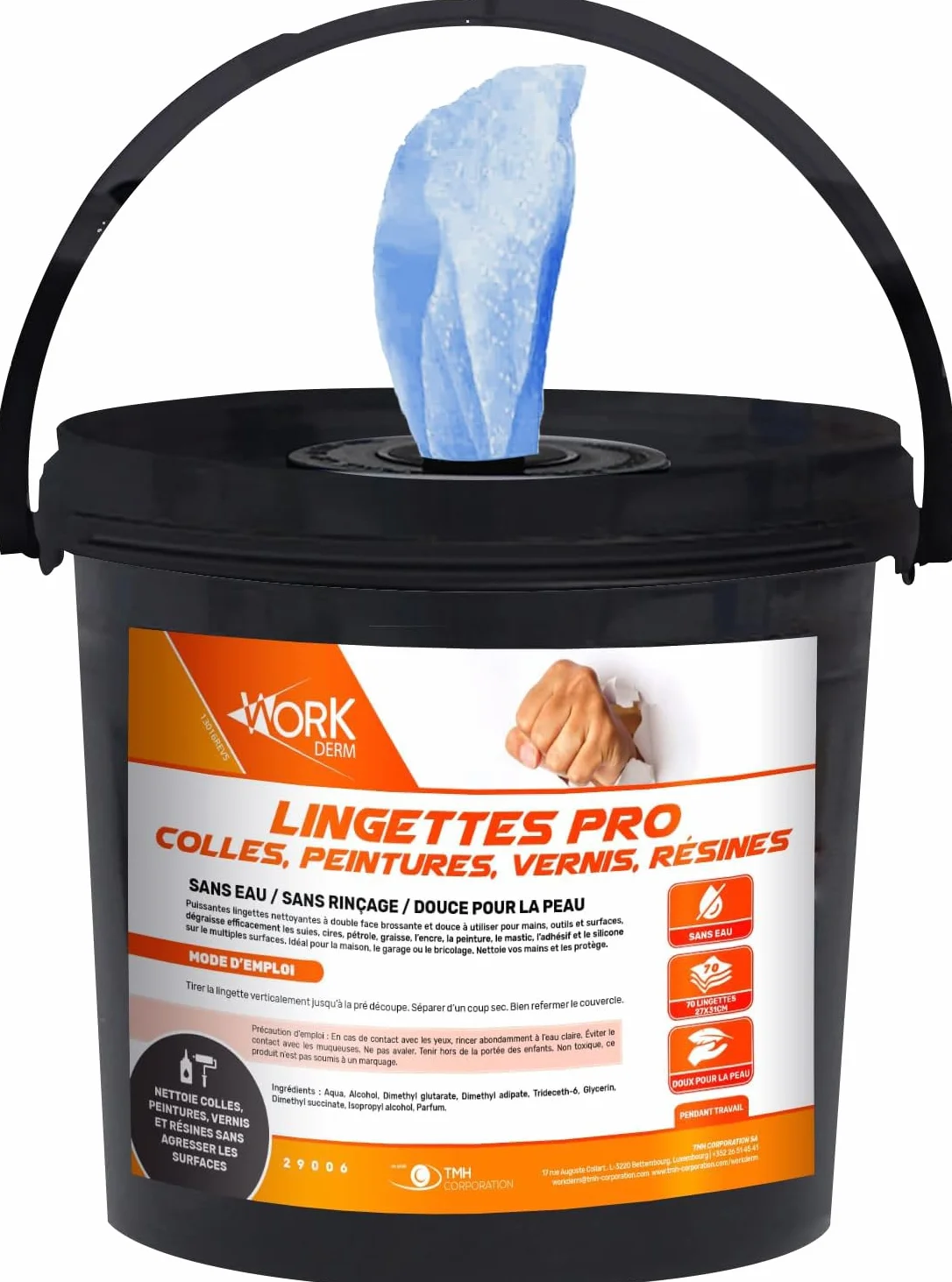 Lingettes nettoyantes pro - Salissures intenses : Colles, peintures, vernis, résines ! mains et surfaces - Chantiers, garages, Mécaniciens, peintres ... 70 lingettes