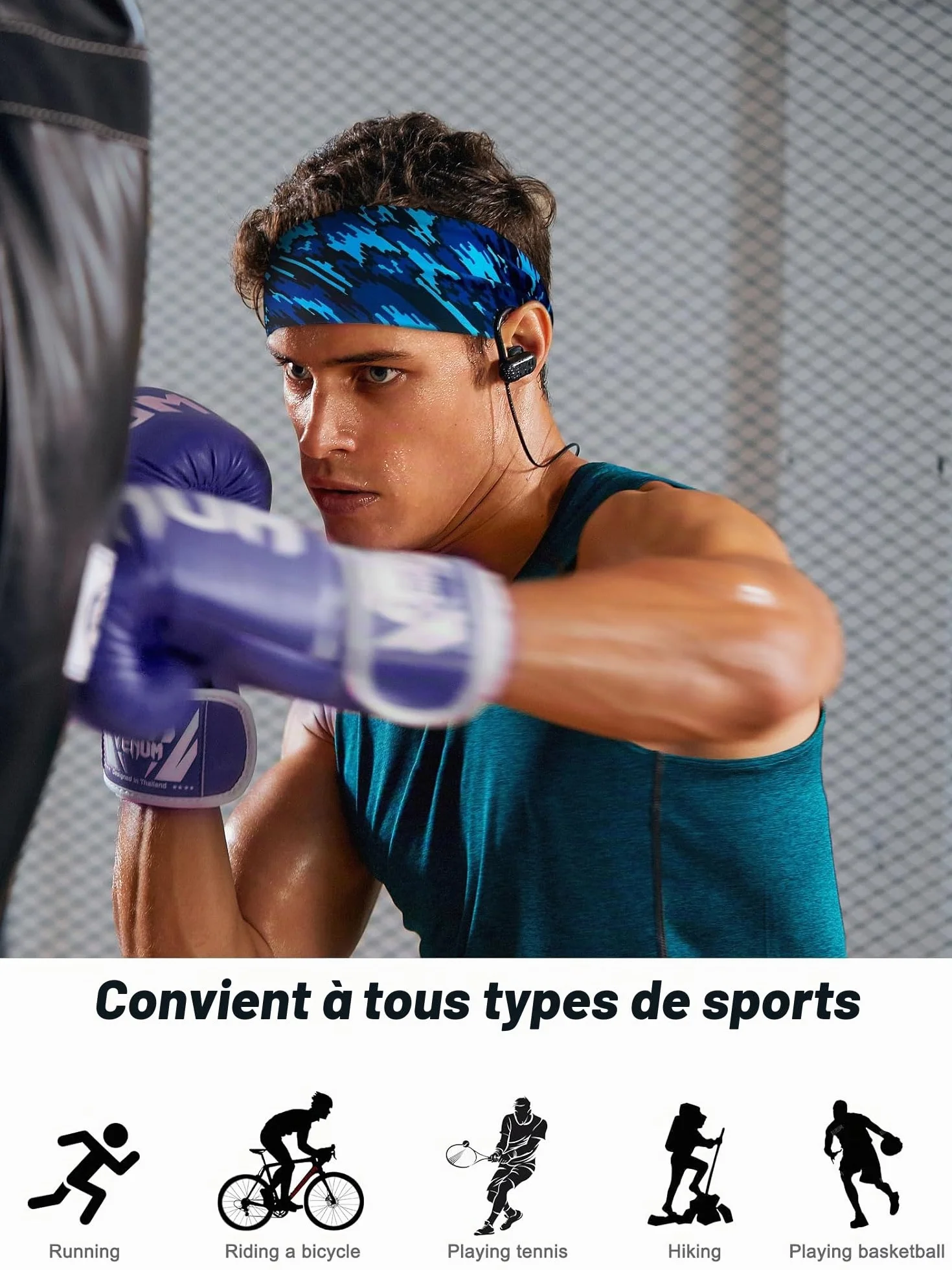 Bandeau Cheveux Homme 5 Pcs AWUMBUK Élastique Sport Absorbant Transpiration Respirant