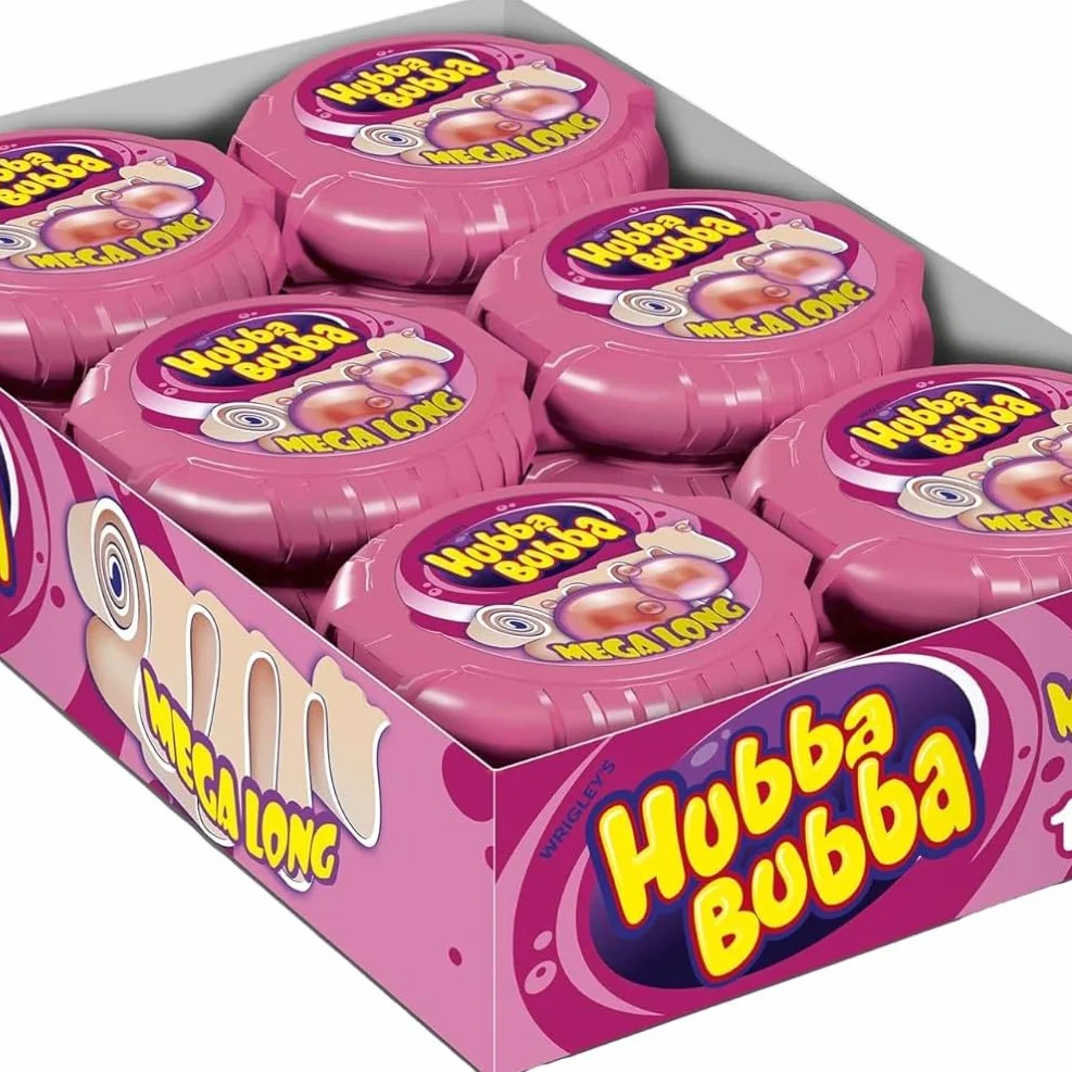 HUBBA HUBBA Chewing Gum Rouleau Bubble Gum Goût Fancy Fruit 12 Rouleaux 180 cm
