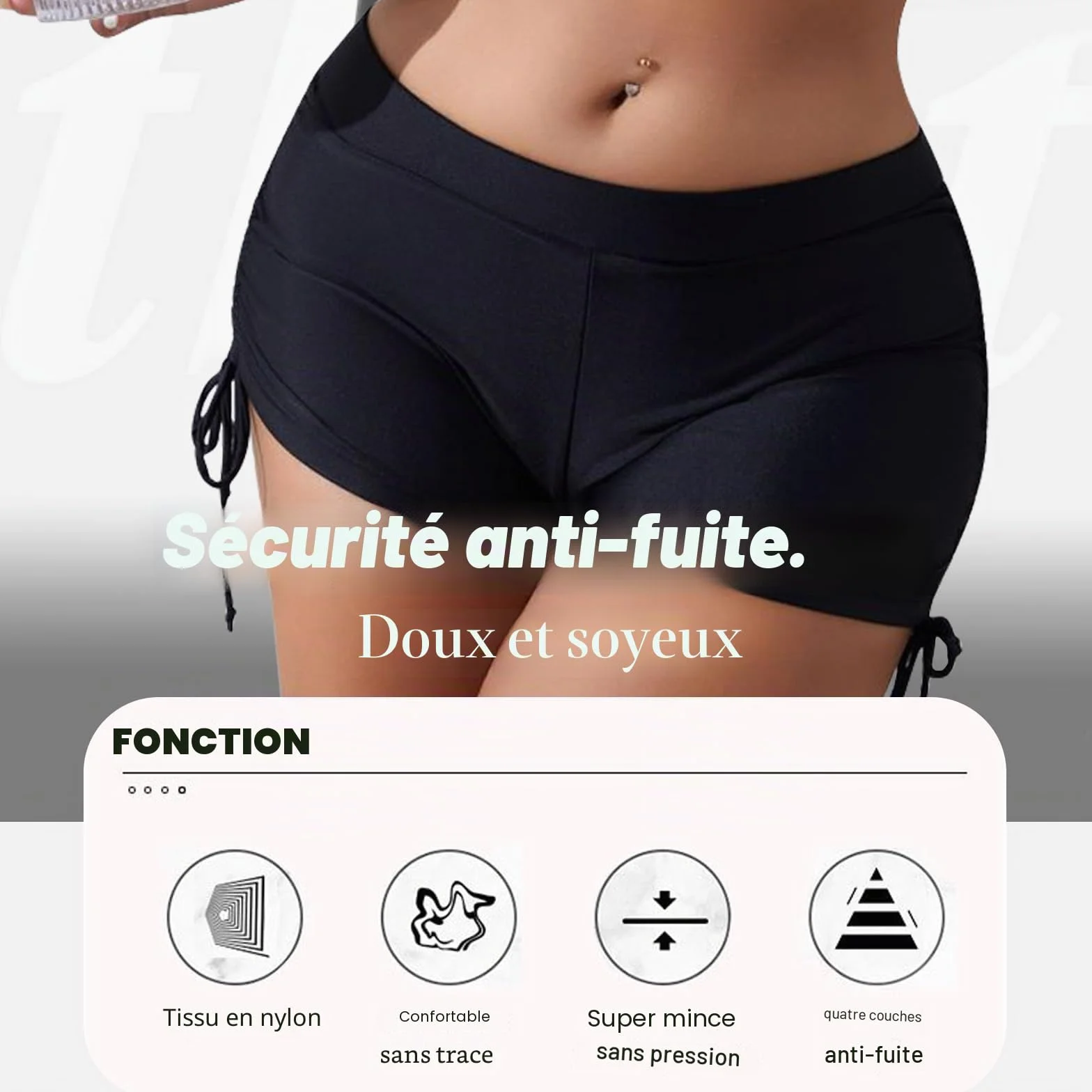 Culotte de Bain Menstruelle Runmeihe pour Femmes, Maillot de Bain Anti Fuite Sport