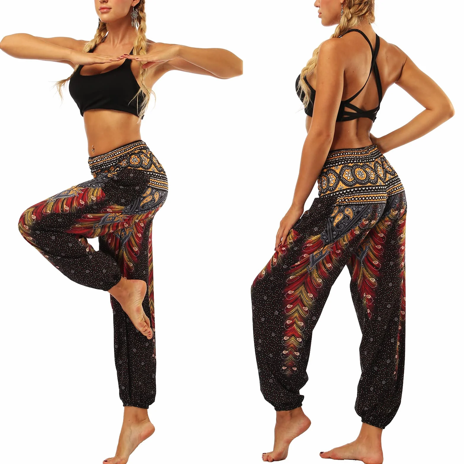 Nuofengkudu Femme Harem Pantalon Yoga Sarouel Baggy Taille Haute avec Poches Été