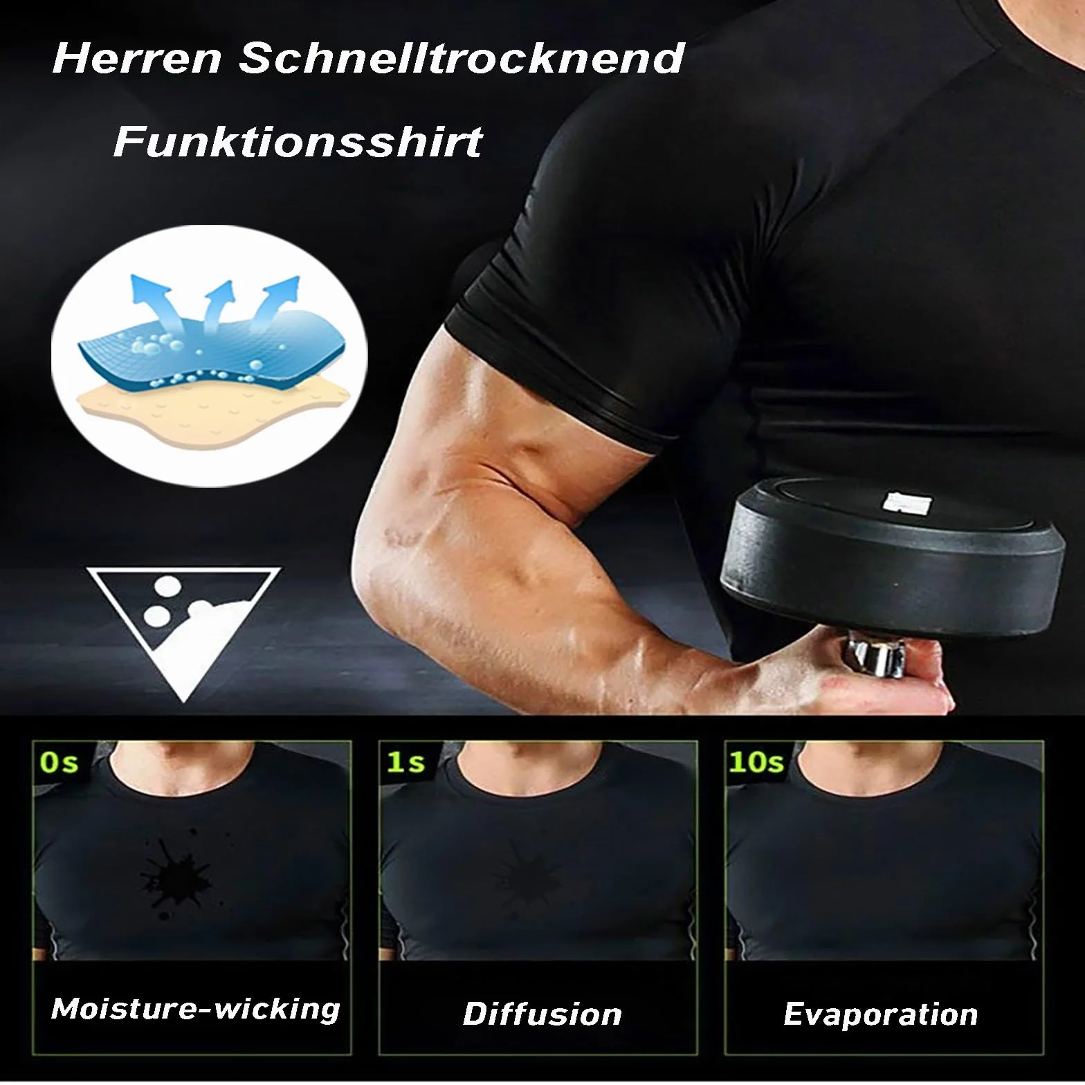T-Shirt de Sport Homme Respirant Séchage Rapide Athlétique Manches Courtes Entraînement Courir Gym