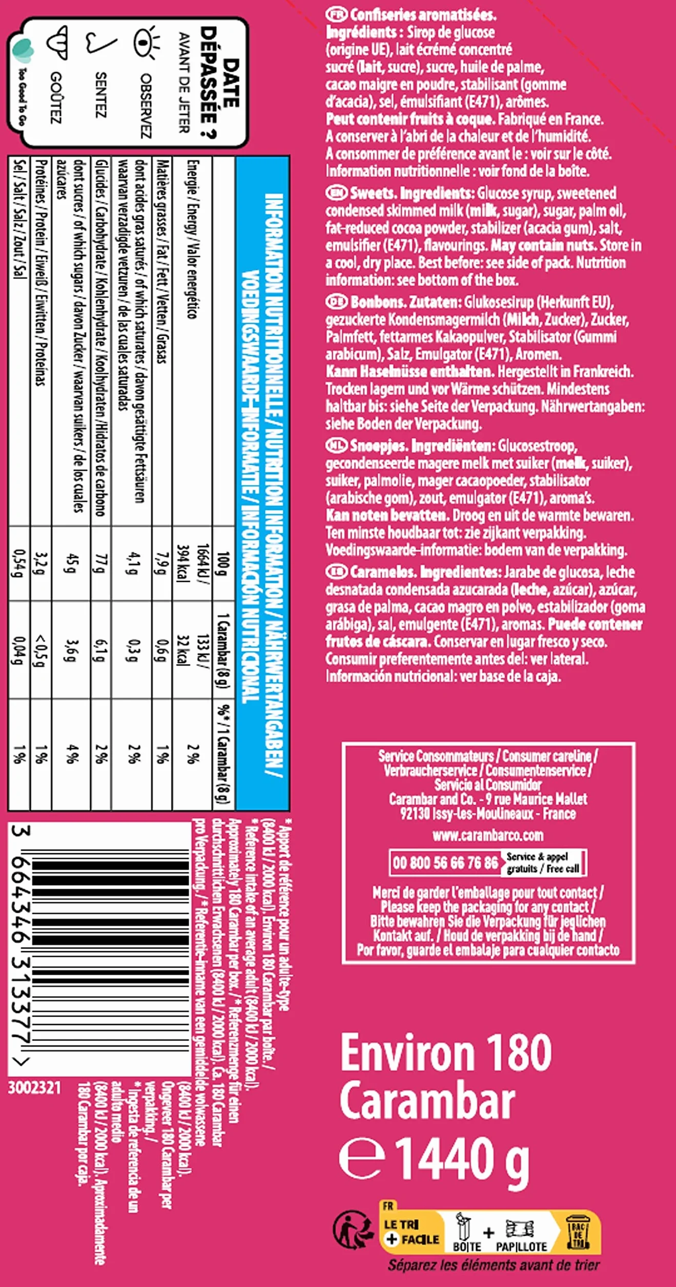 Carambar Bonbons Caramel Boite 180 Pièces