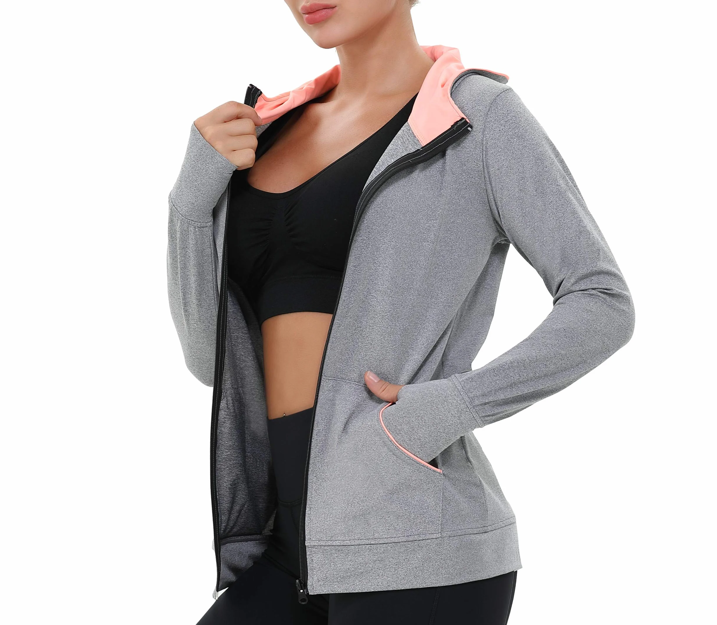 AMZSPORT Veste de Sport Femme Sweat Zippé Running avec Poches Yoga Fitness