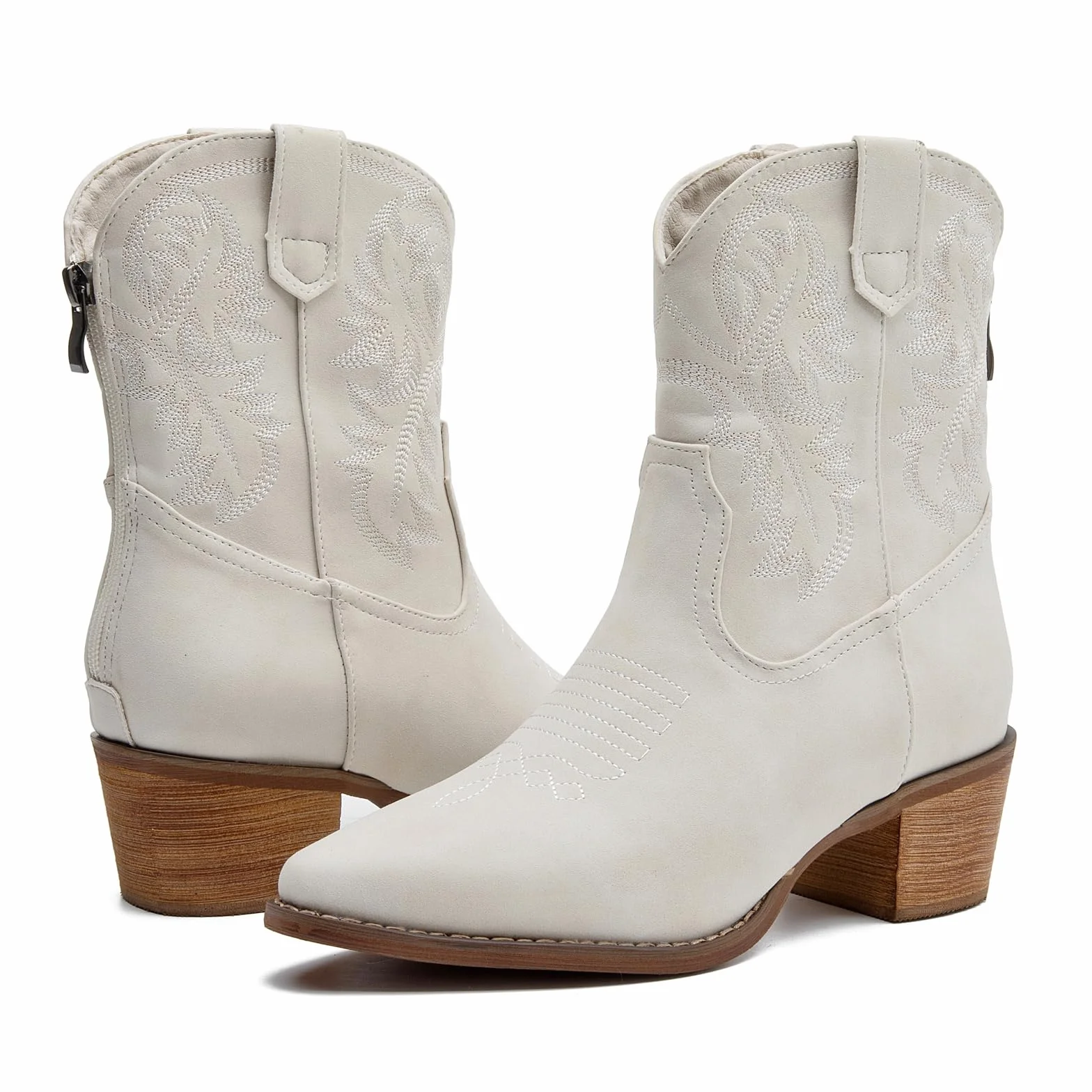 DADAWEN Femme Bottines de Cowboy Talon Bloc Bottes de Cowgirl Mi-Mollet Occidentales Vintage Broderie