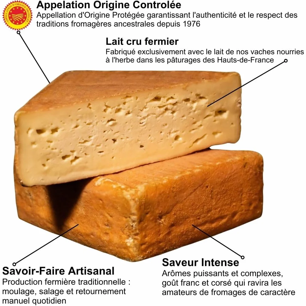 Maroilles Fermier AOP – Fromage Français au Lait Cru de vache - Pièce entière 720g – Saveur Puissante & Affinage Authentique – Fromage au Caractère Incomparable