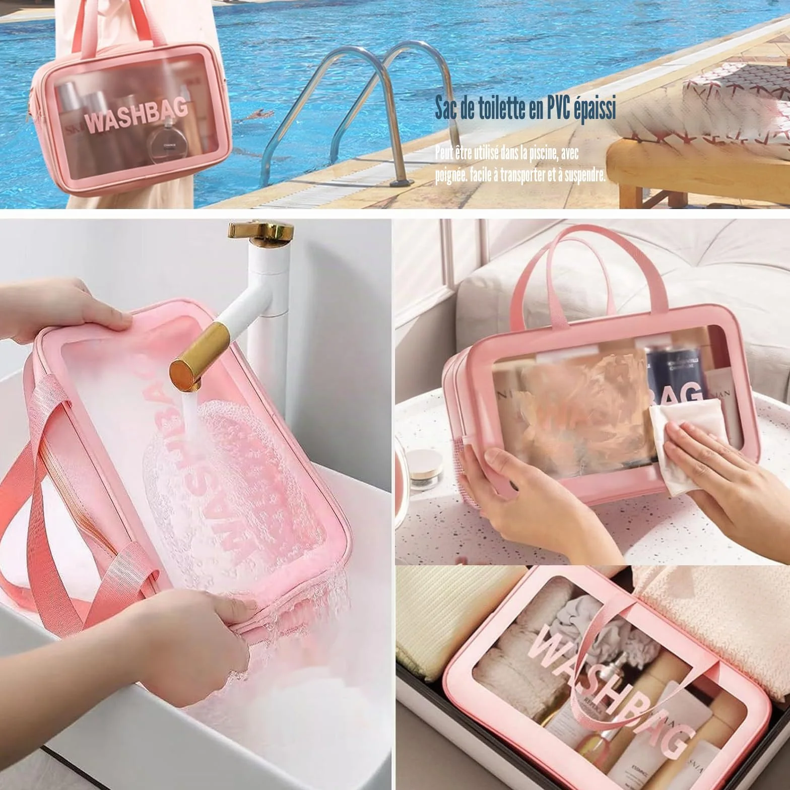 Trousse De Toilette Grande Séparation Sèche Et Humide Voyage Rose L
