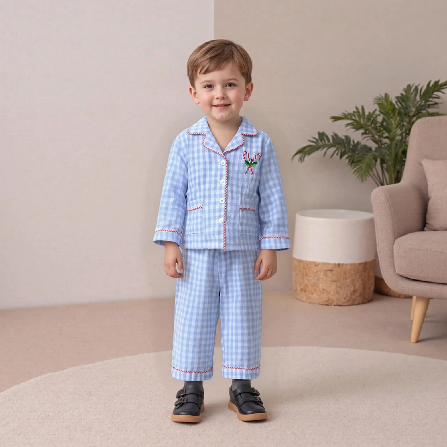 Carolilly Ensemble Pyjama Noël Enfant Garçon Fille Carreaux