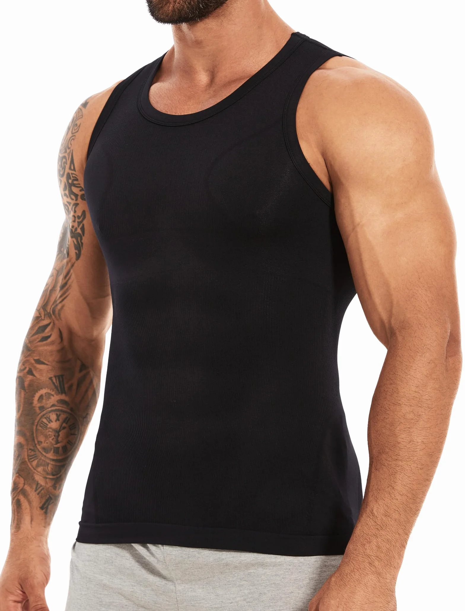 MISS MOLY Shapewear T-shirt de compression pour homme sans manches Body Shaper élastique ventre plat