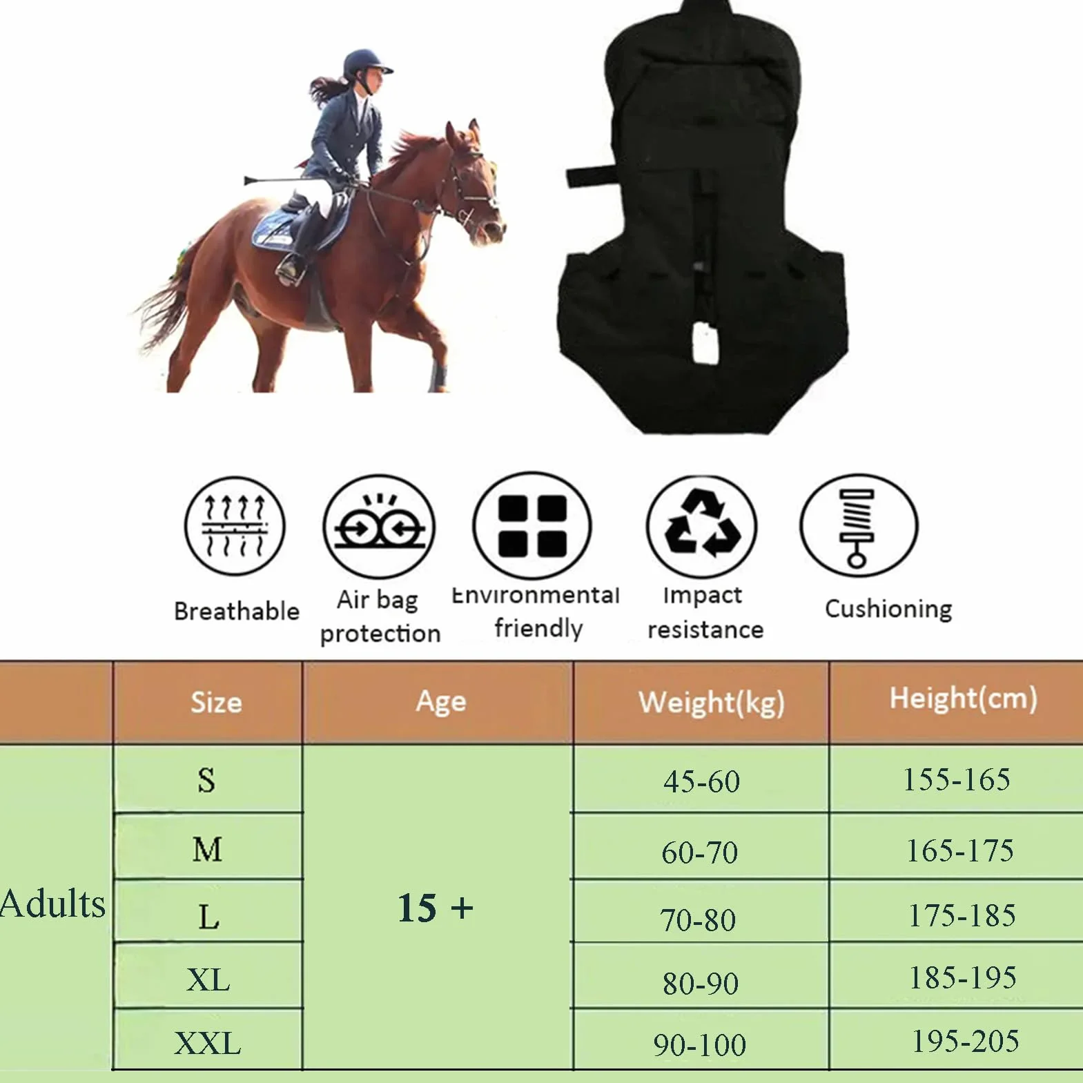 Gilet Airbag D'Équitation Adultes Réglable 4 Saisons