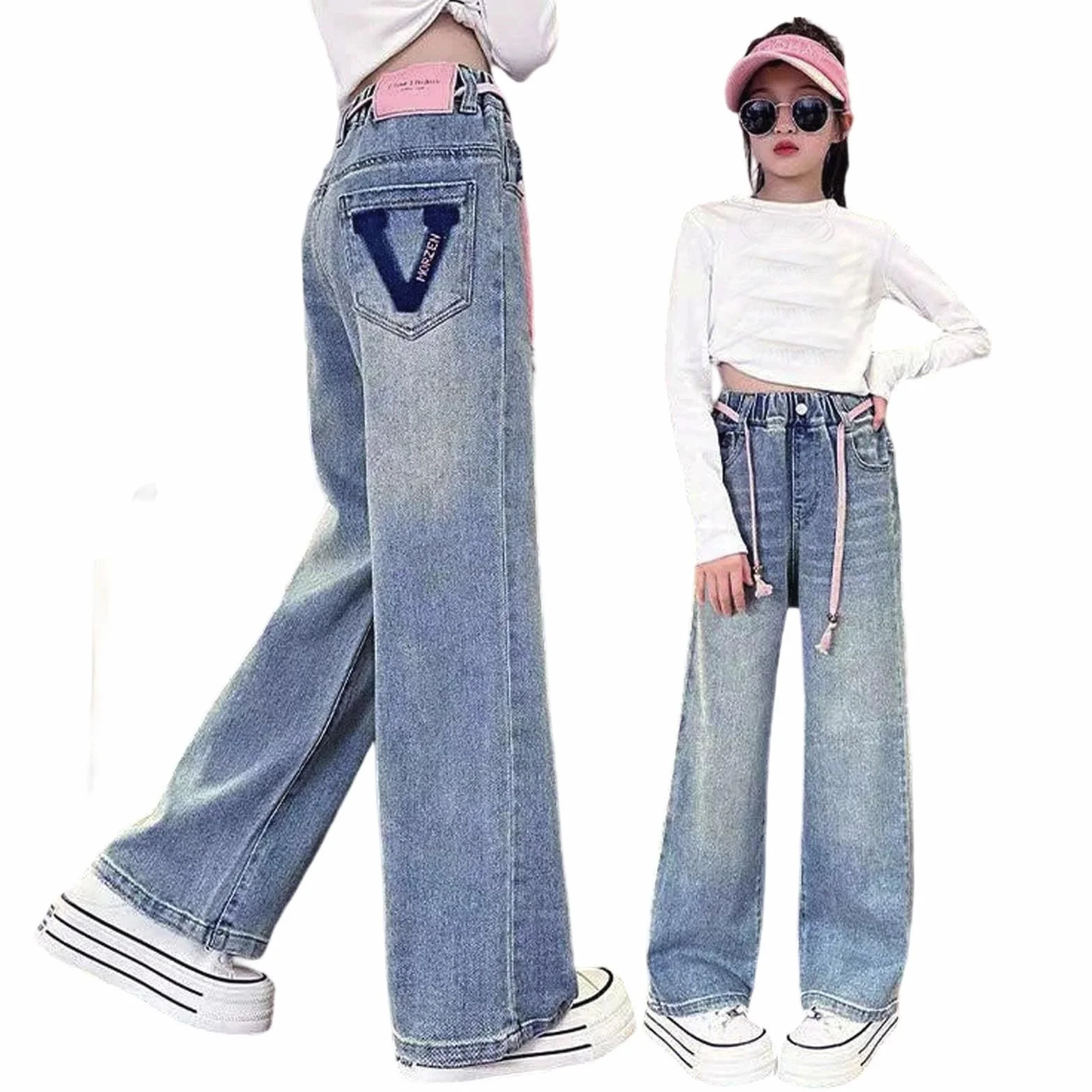 Jean pour fille Coupe droite Taille élastique Confortable Printemps été