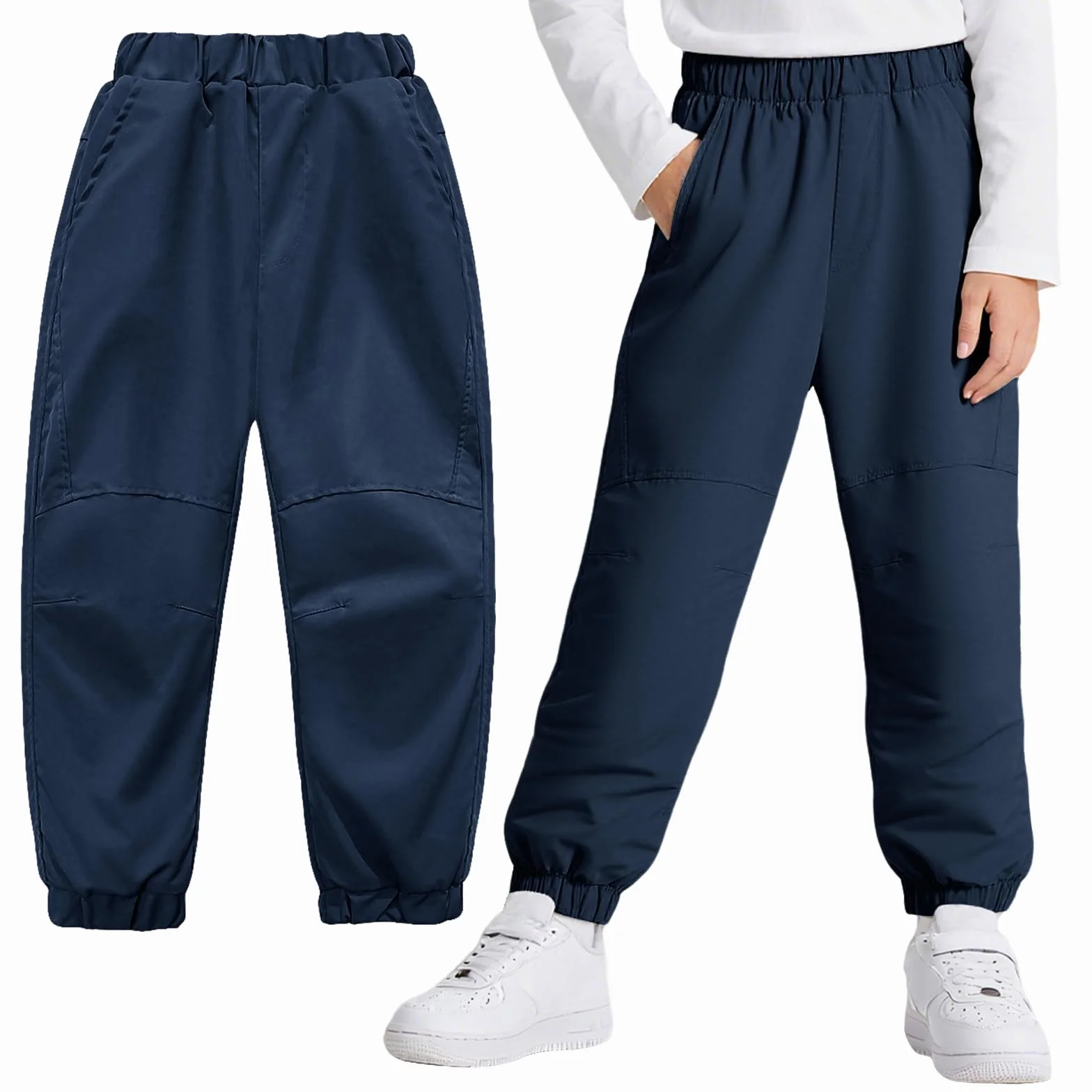 Pantalon Randonnée Imperméable Garçon Fille, Respirant Pantalons Pluie Trekking Taille Élastique avec Poches, Enfant 7-14 Ans