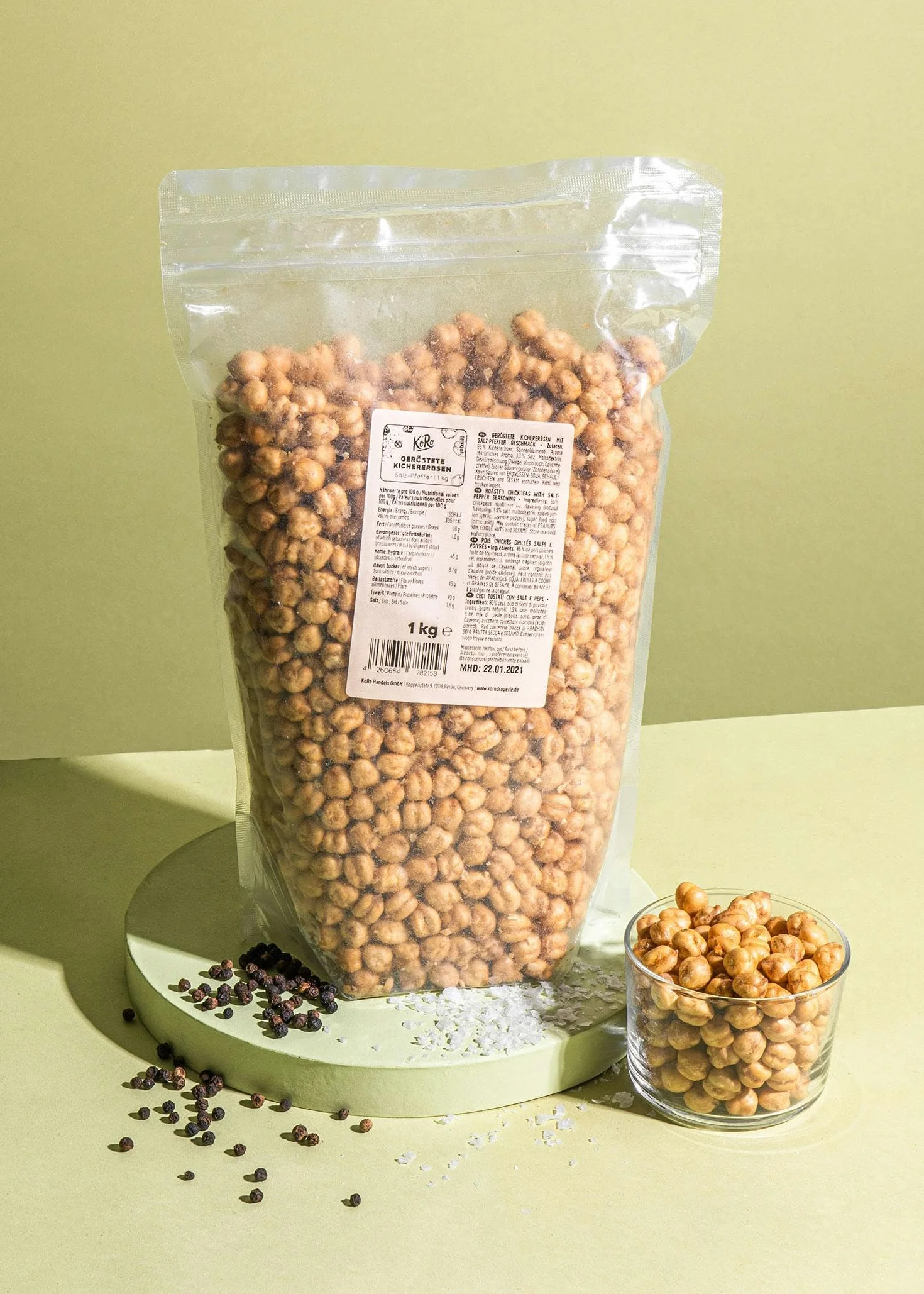 KoRo - Pois chiches grillés salés et poivrés - 1 kg - source de protéines et de fibres - sans colorants ni conservateurs artificiels