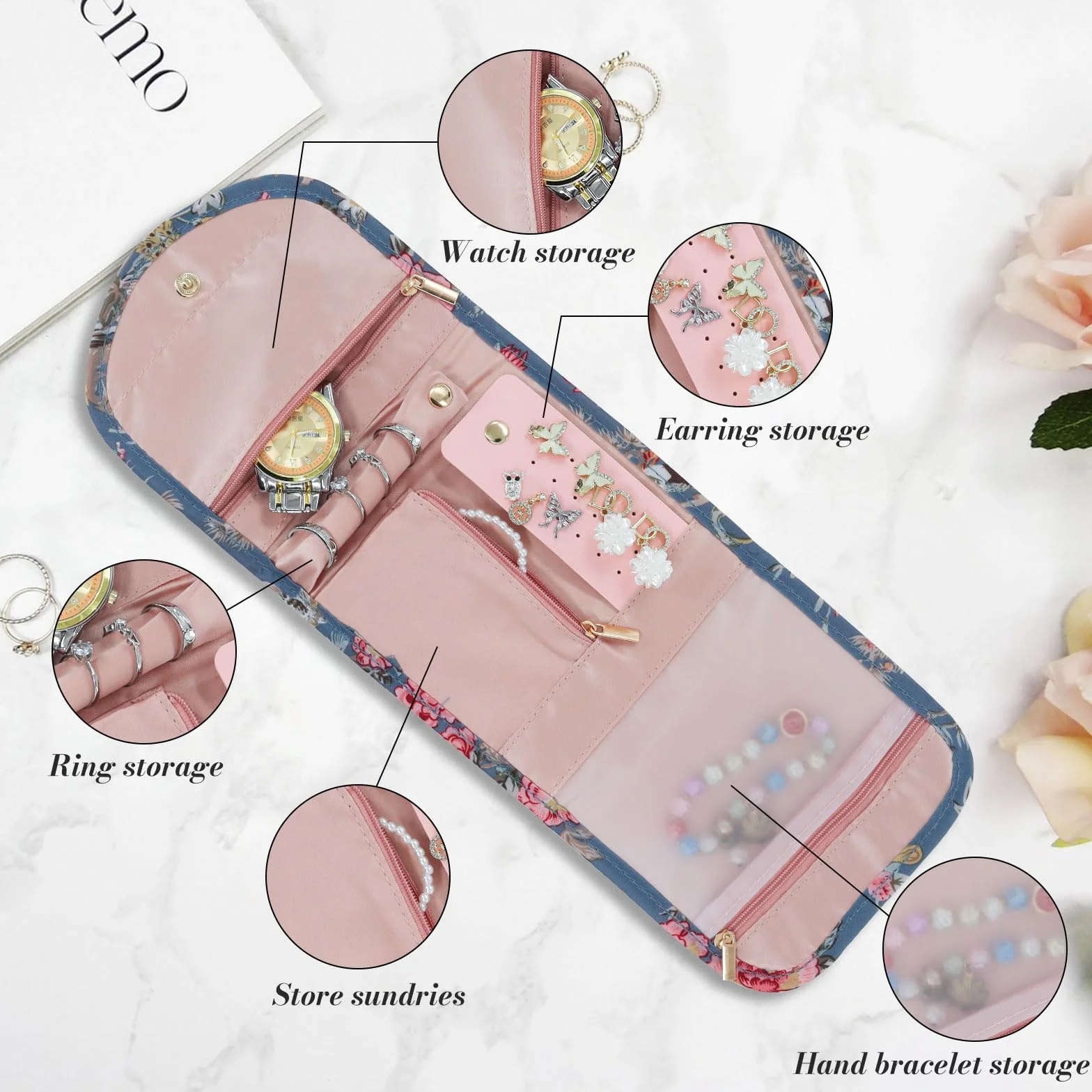 AfitLulu Organisateur de bijoux de voyage pliable portable pour bagues boucles d'oreilles colliers bracelets