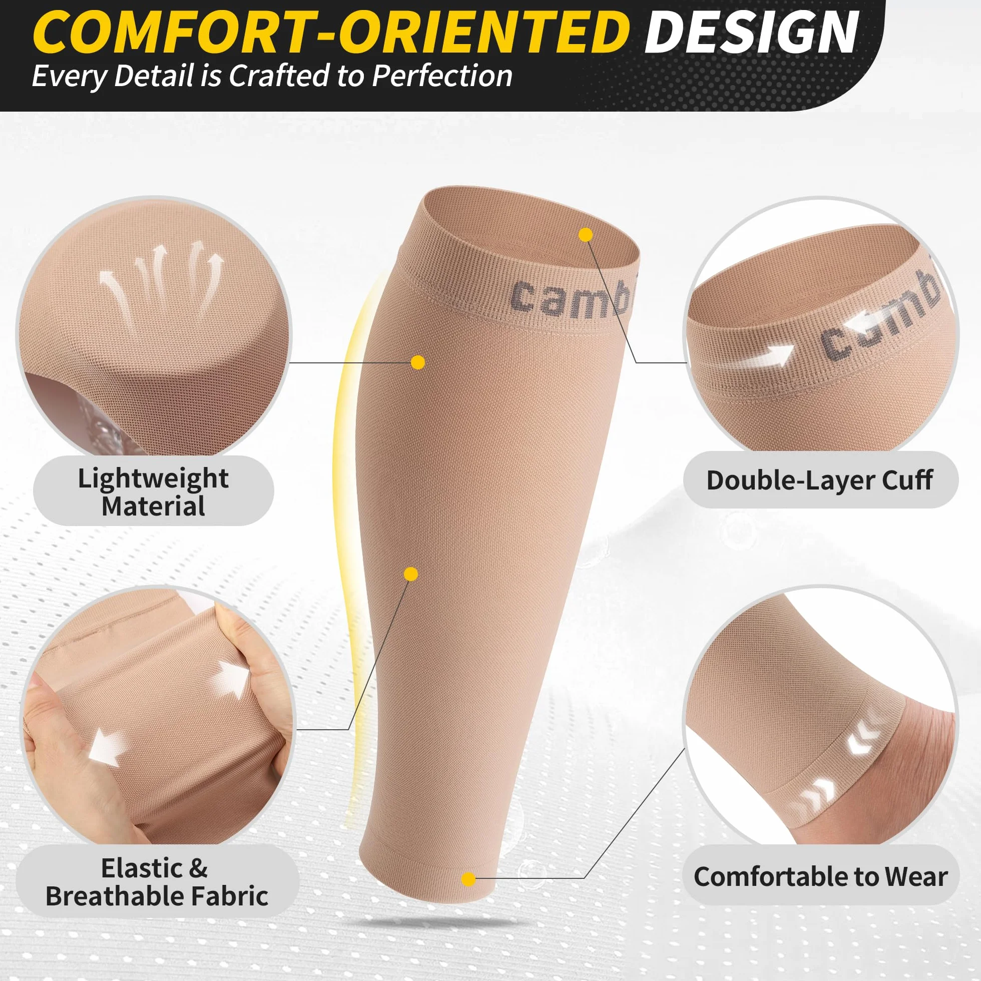 CAMBIVO Manchon Compression Mollet, Bas de Contention 20-30mmHg, Chaussettes Compression pour Varices Circulation Sanguine