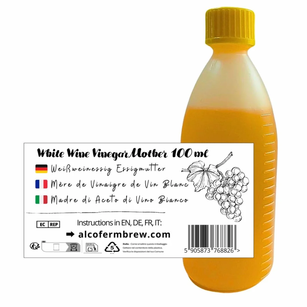 Mère de Vinaigre de Vin Blanc 100 ml - Culture Naturelle de Fermentation - Vinaigre Maison - Jusqu’à 50 L