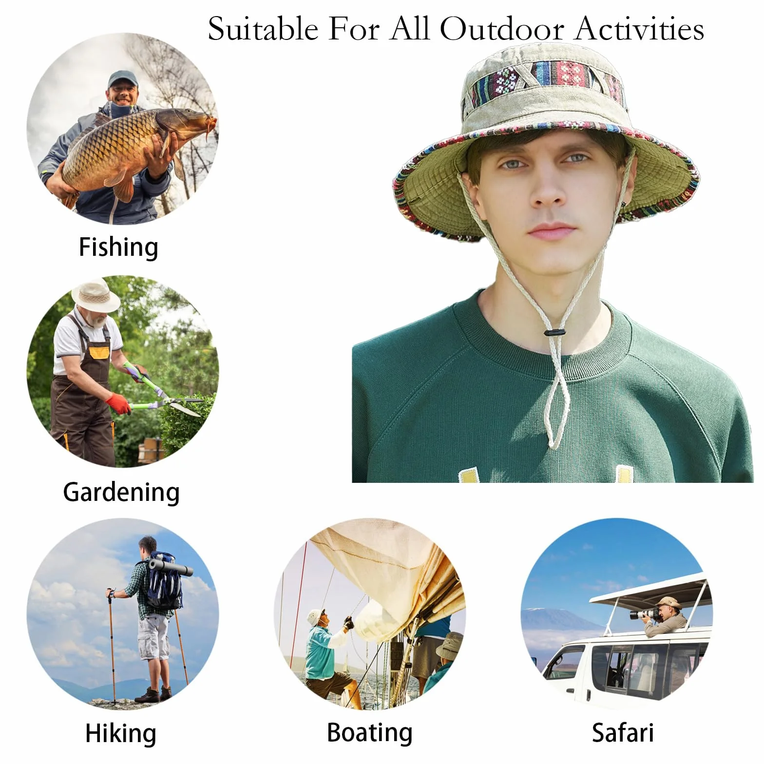 SAKTHIVEL Chapeau Soleil Homme Anti UV Pliable Safari Coton Randonnée Chapeau de Peche