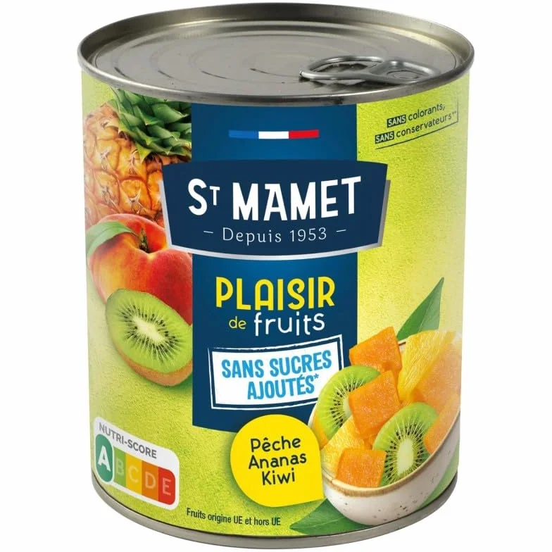 ST MAMET Plaisir de Fruits SSA Pêche Ananas Kiwi 825g - Un délice sucré à savourer ! - Lot De 3