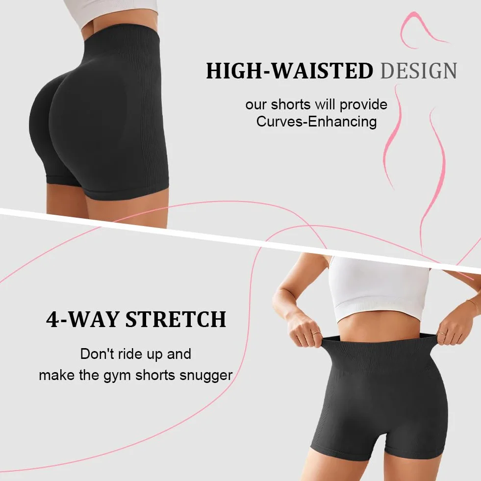 DiULi Short Sport Femme Sans Couture Running Cyclisme Anti-Frottement Scrunch Contrôle Ventre Rose
