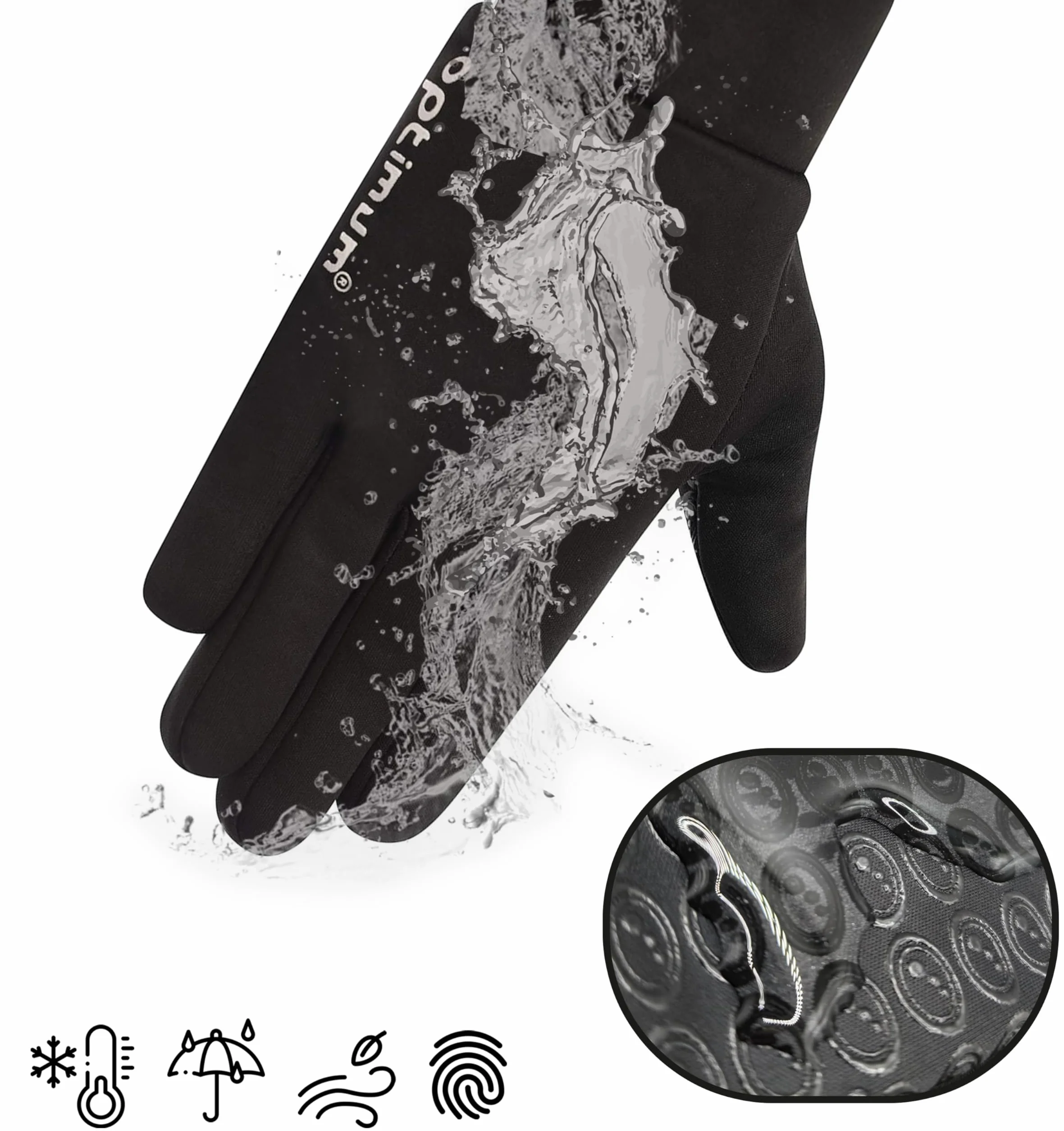 OPTIMUM Aqua Waterproof Thermal Sports Gloves Touch Screen Sensitive Finger