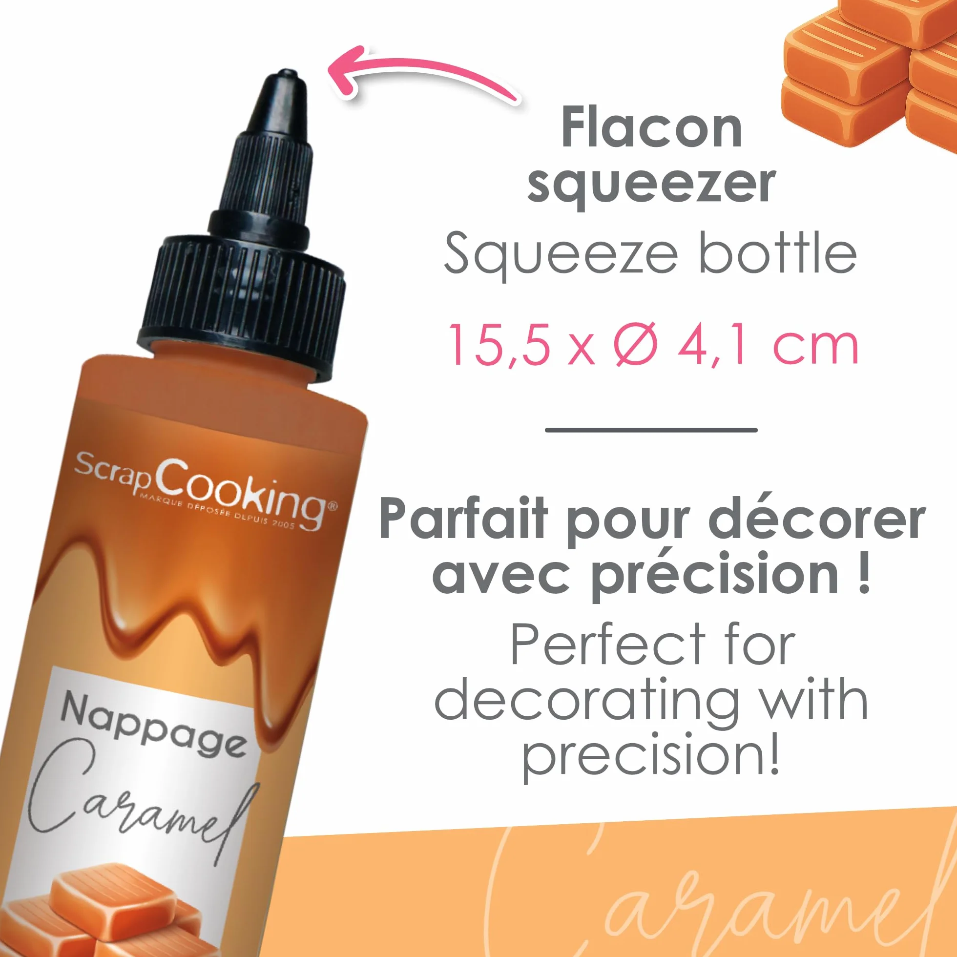 ScrapCooking - Nappage Caramel 160 g - Flacon Squeezer - Pour Topping & Décoration Gâteaux, Glaces, Yaourts, Crêpes & Gaufres - Déco Alimentaire Pâtisserie - 8562