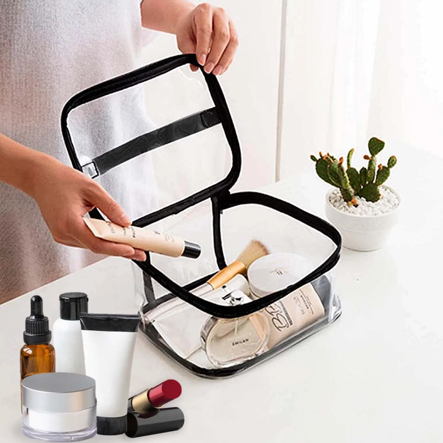 Trousse de Toilette Transparente 2 Pièces PVC Voyage Avion