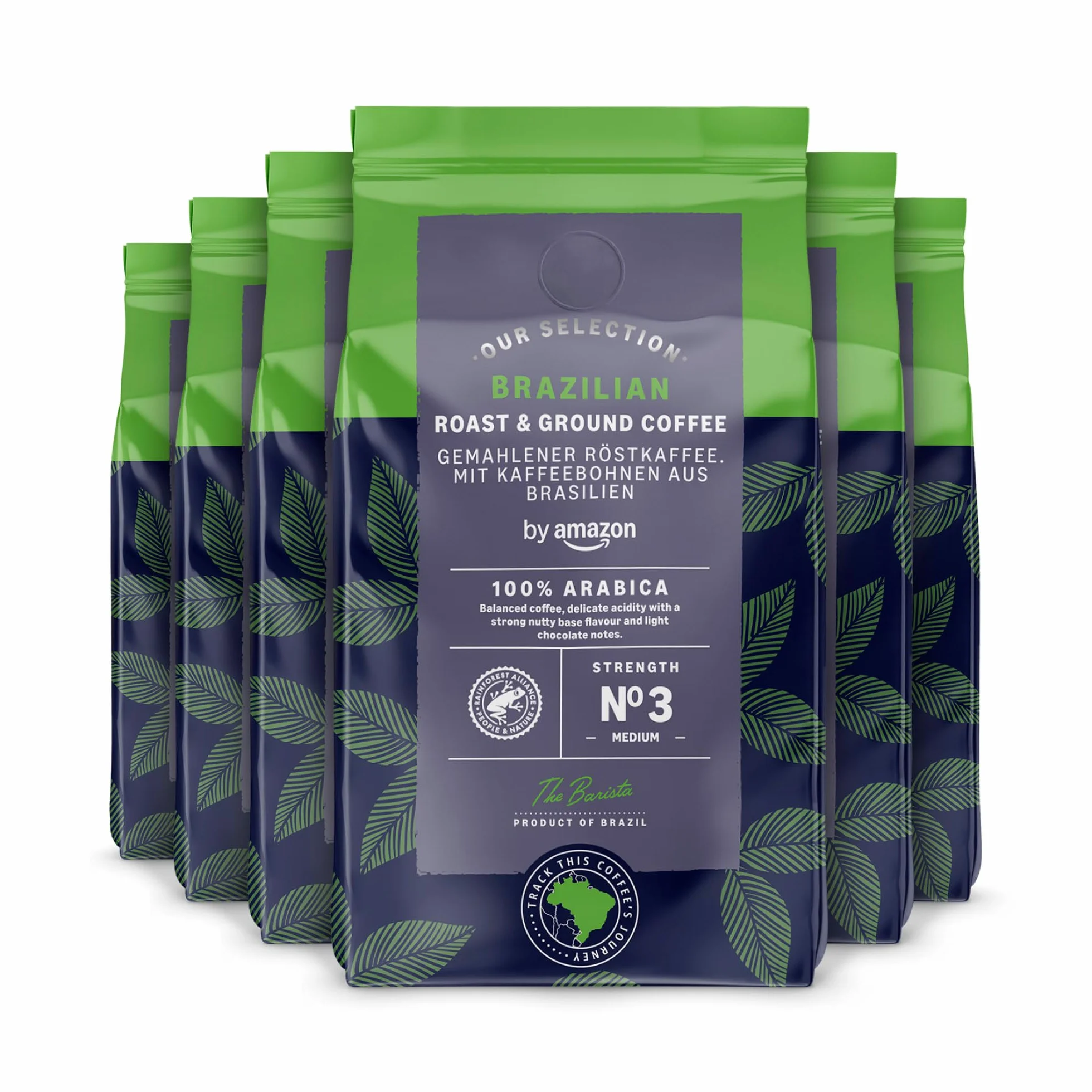 by Amazon torréfié et Brésilien Café moulu, torréfaction moyennement poussée, 1.36kg, 227g, lot de 6 - Certifié Rainforest Alliance