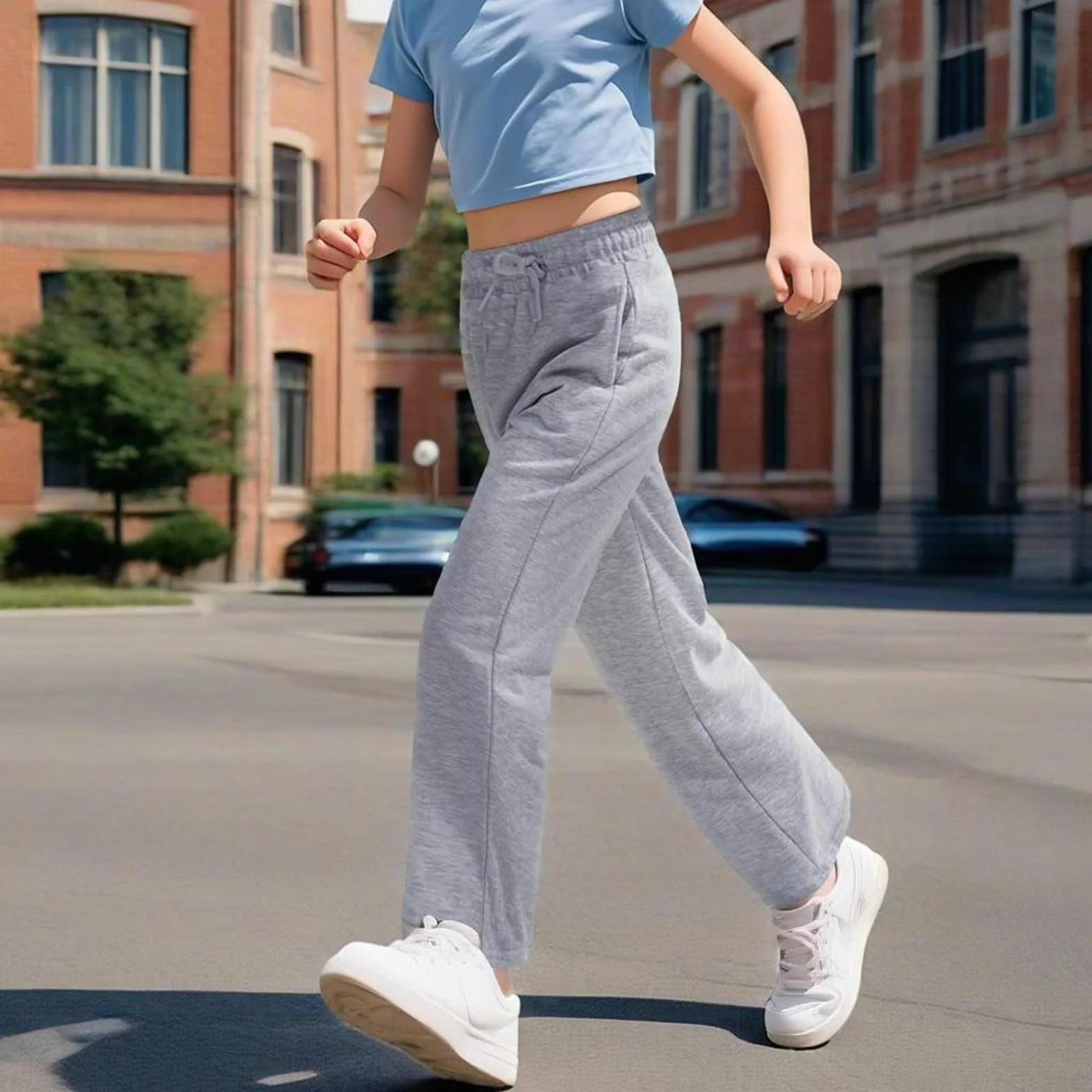 Pantalon de jogging long pour filles taille haute élastique jambe large danse entraînement