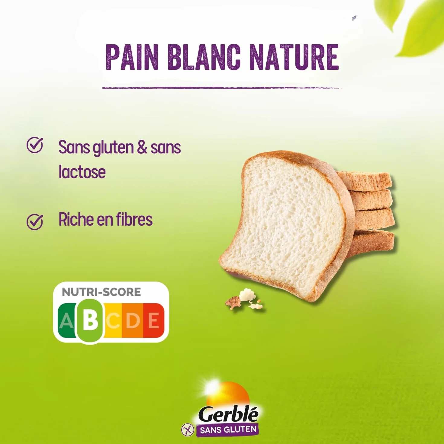 GERBLÉ SANS GLUTEN & SANS LACTOSE – Pain Blanc Moelleux & Tranché –Riche en Fibres – Sans Huile de Palme - Lot de 12 x 200g