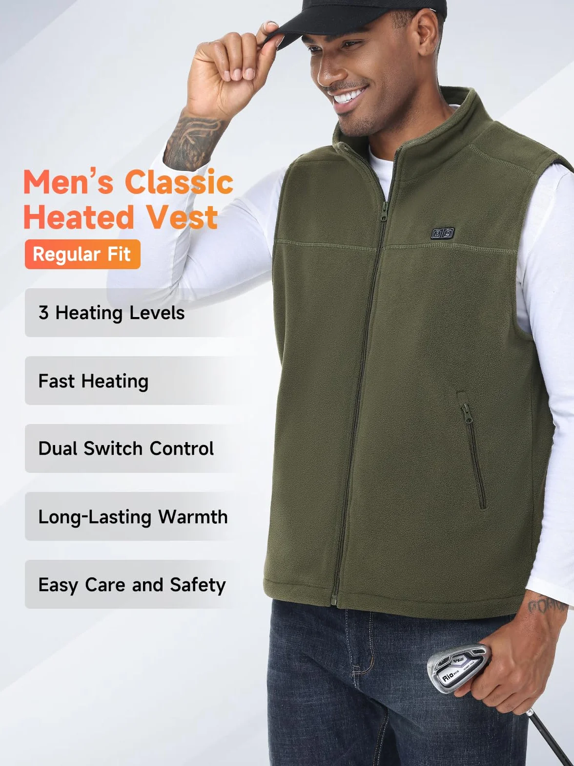 Gilet chauffant homme femme 10000mAh 5V USB micro polaire blouson chauffant avec batterie incluse manteau électrique 3 niveaux 6 zones chauffante hiver