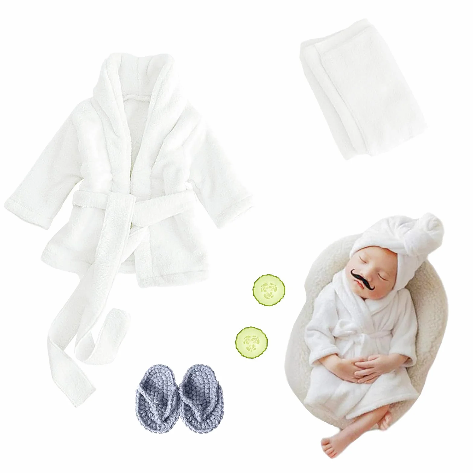Lot de 6 Nouveau-Né Photographie Prop Violette Vêtements Pantoufles Concombre pour Bébés
