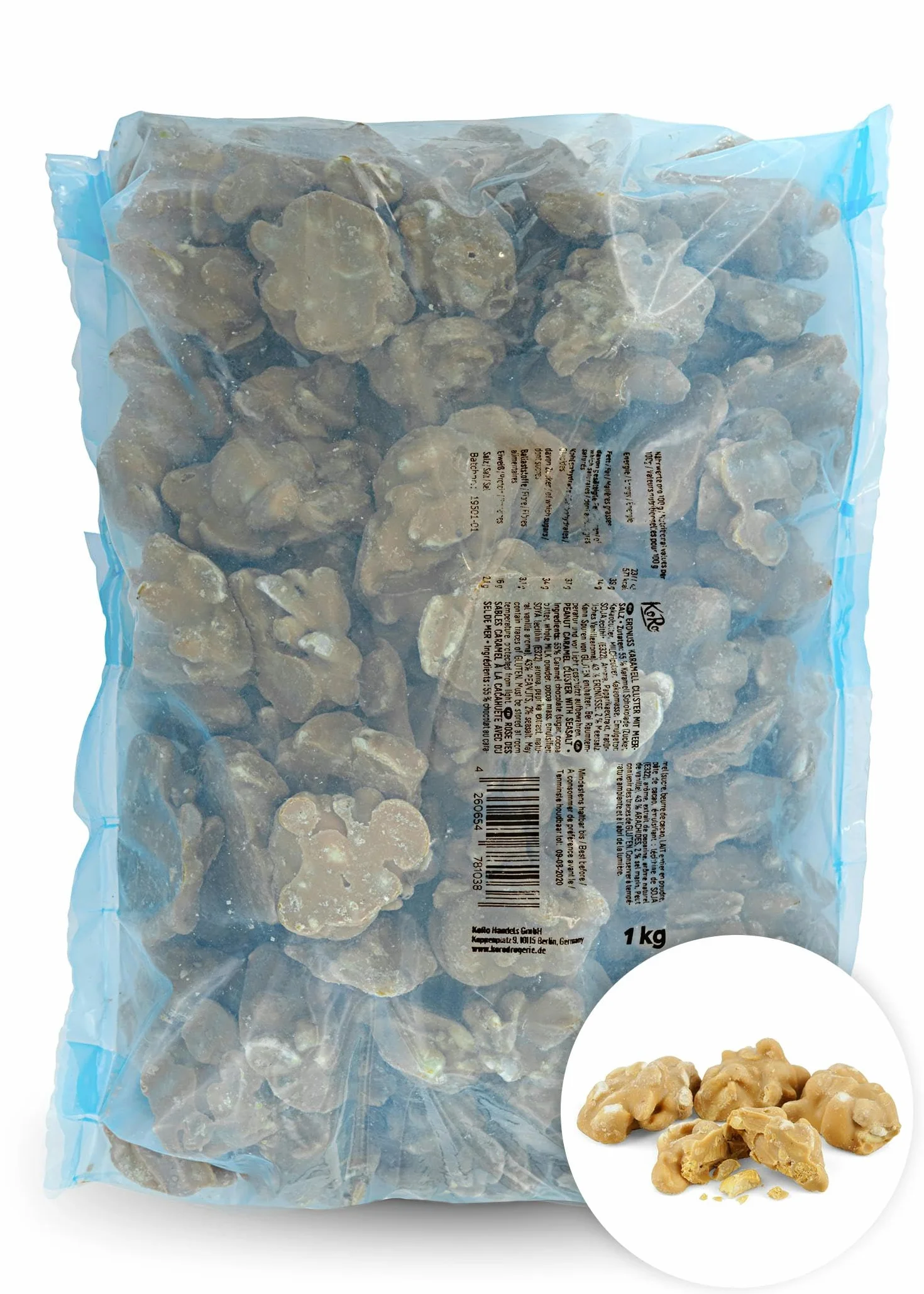 KoRo - Eclats de cacahuètes au caramel et sel 1 kg - Affiné au sel marin