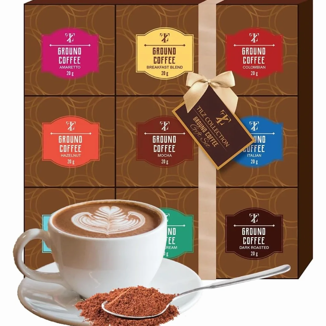 Coffret cadeau de café de Noël Sélection de café moulu Gourmet de 9 saveurs assorties, y compris le moka à la vanille française de torréfaction foncée