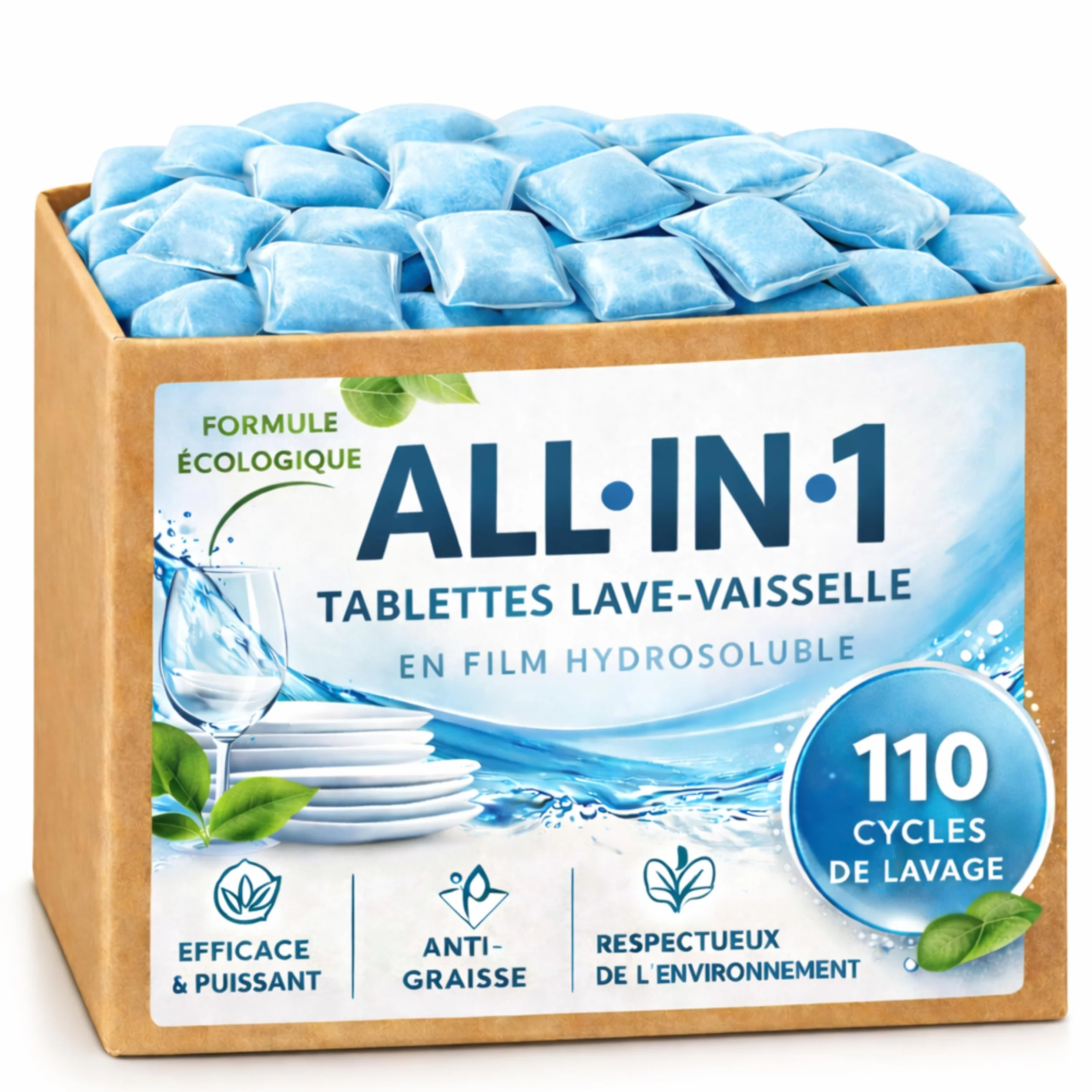 Cleanerist | 110 pastilles lave-vaisselle (2 kg) – Tout-en-un dans un film hydrosoluble – compatibles avec toutes les machines – détergent écologique en poudre