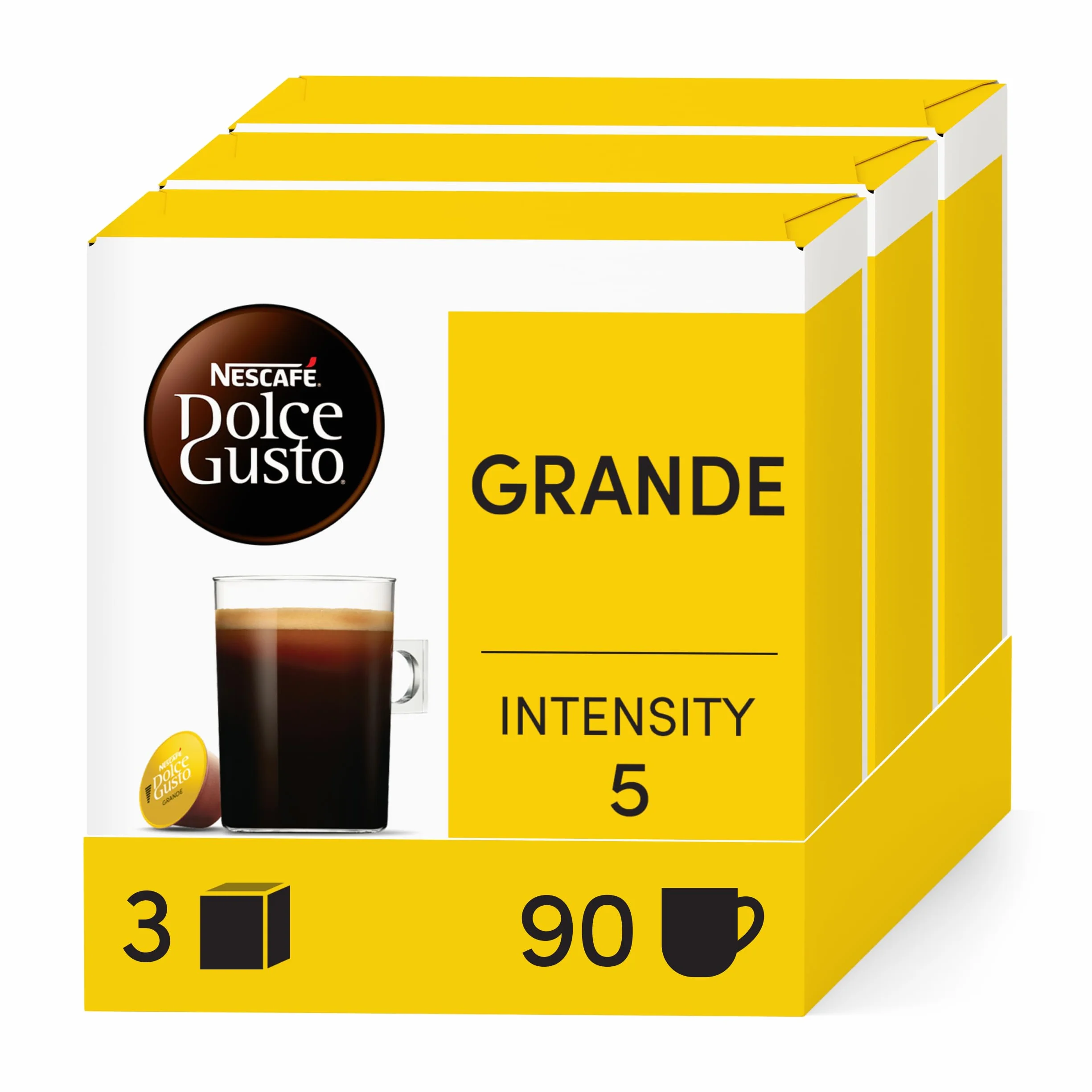 NESCAFE DOLCE GUSTO Grande - Café Capsule - Intensité 5 - Mélange Arabica & Robusta - 90 Capsules (3 Boîtes x 30)