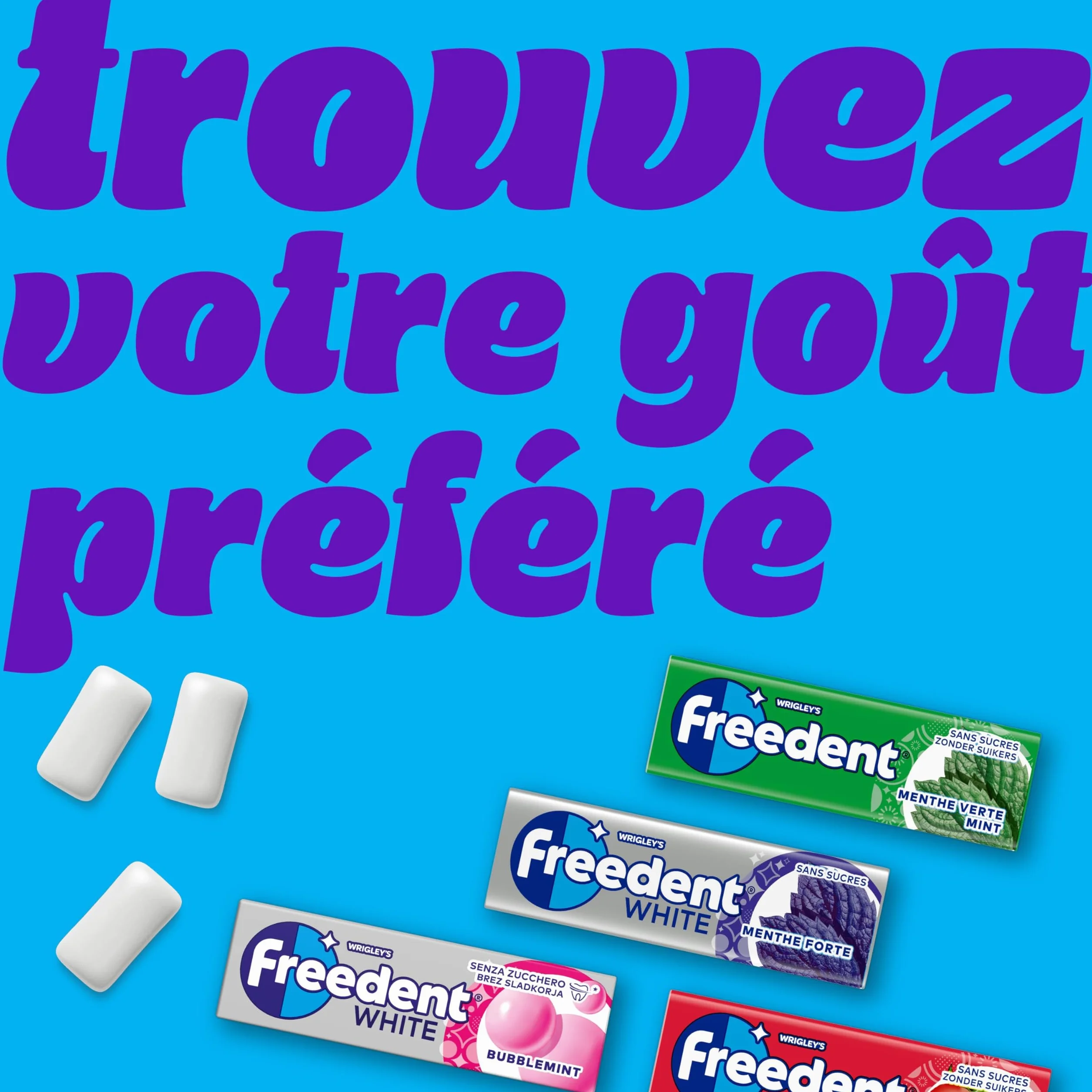 FREEDENT Chewing Gum Sans Sucre Goût Menthe Givrée 5 Paquets 70g