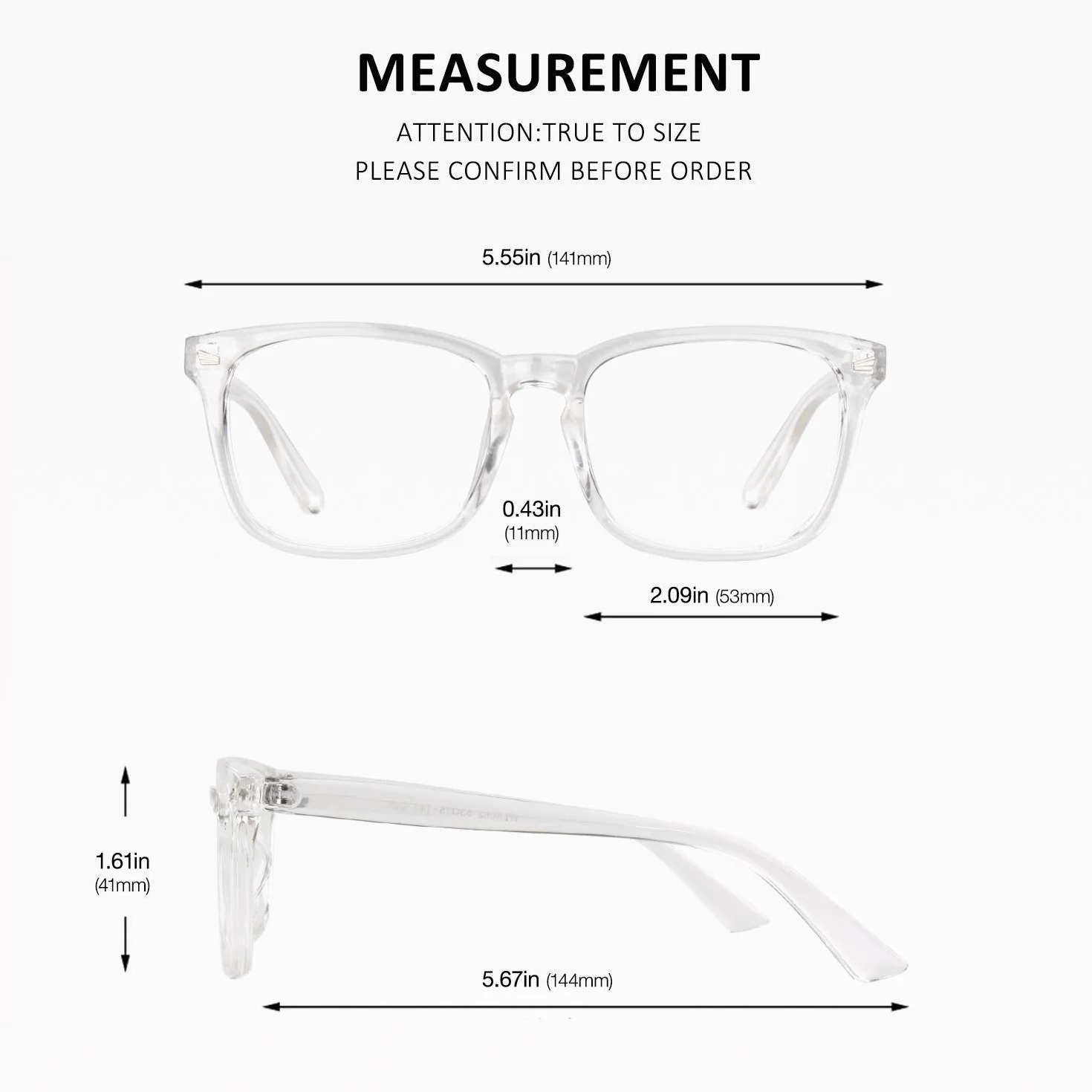 Lunettes de Vue Vintage Grand Carré Monture Surdimensionné Femme Homme Transparente