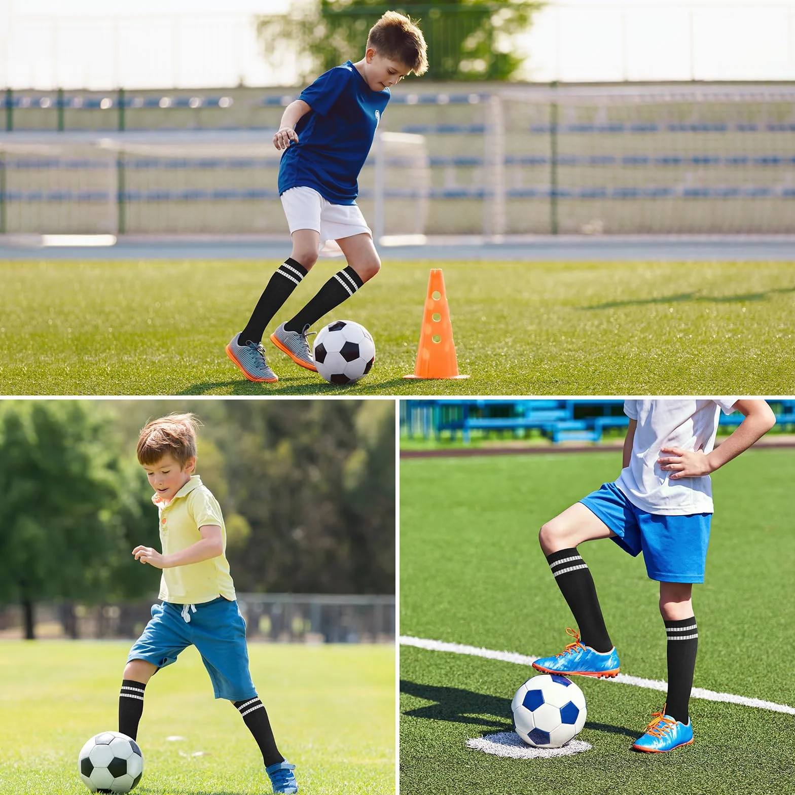Chaussettes de football respirantes pour enfants Lot de 3 paires 5-12 ans