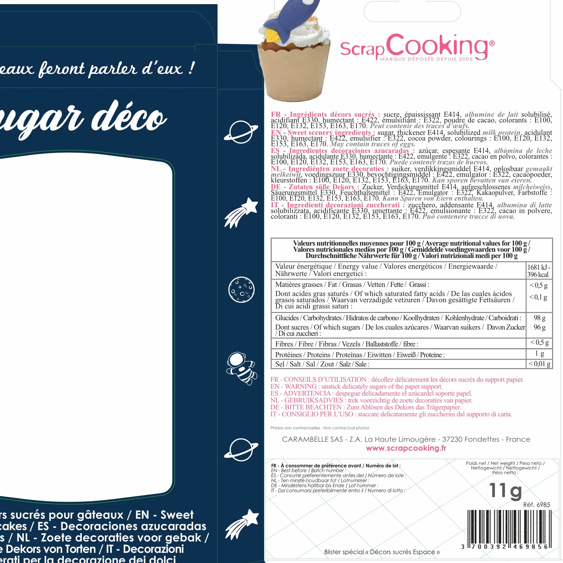 ScrapCooking - Décosucres Espace - Décorations pour Pâtisseries, Desserts, Gâteaux, Biscuits, Cupcakes, Anniversaires – Vaisseau Spatial Astronaute Étoile - Cake Design - 6985