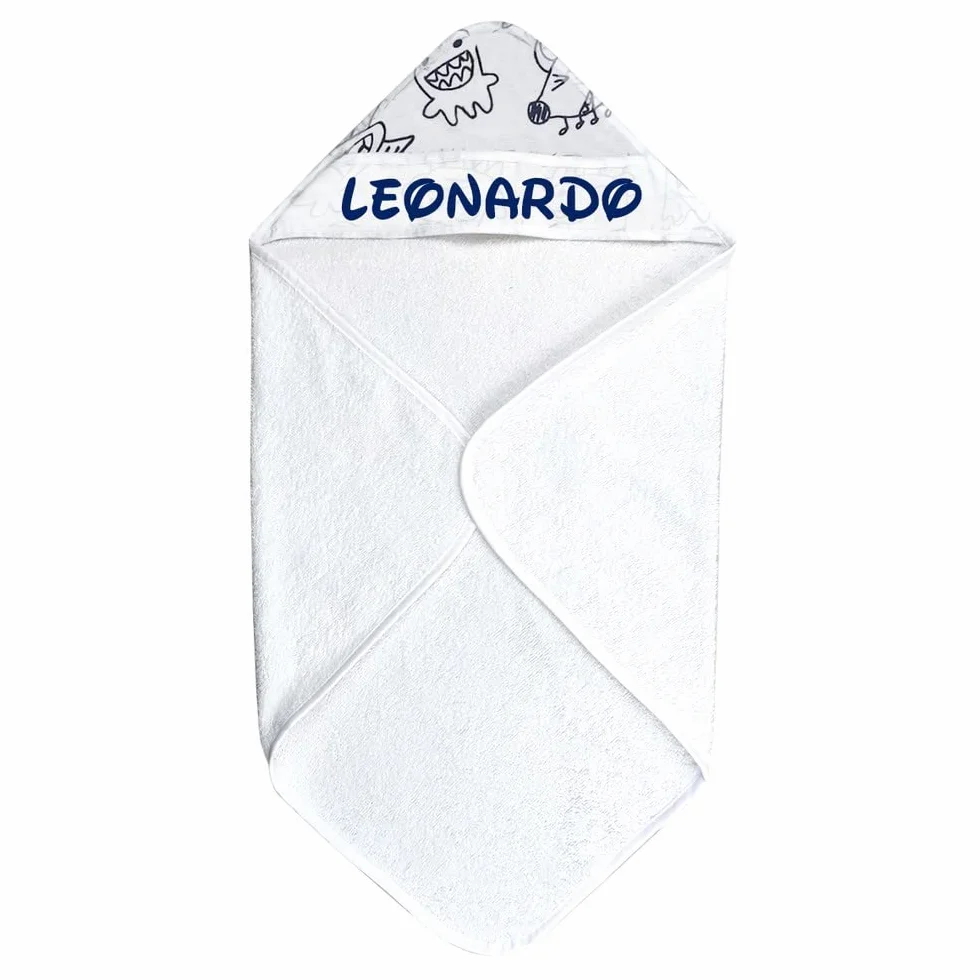 Almatex Peignoir bébé personnalisé avec nom triangle capuche 60 x 60 cm fabriqué en Italie