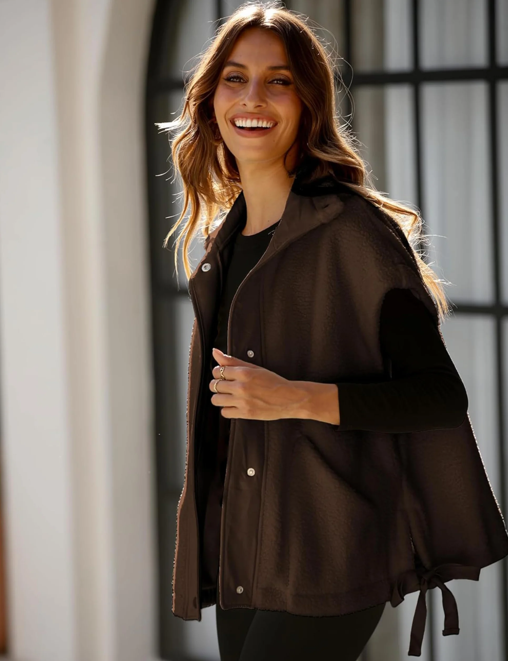 Omoone Gilet Sherpa femme surdimensionné doublé polaire avec poches