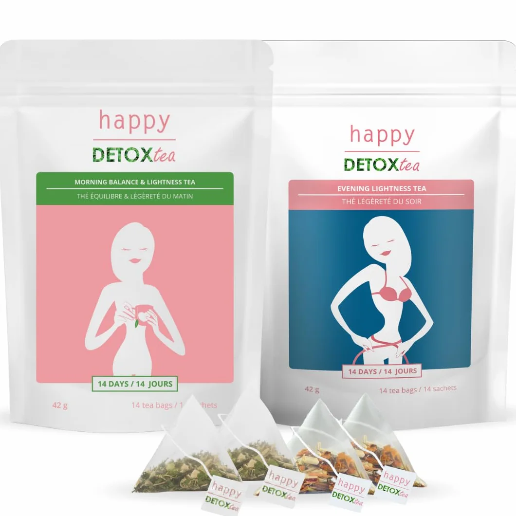 Happy Detox Tea - Thé et Infusion Detox Cure Minceur - 28 Sachets de 3 grammes - Cure de 14 jours