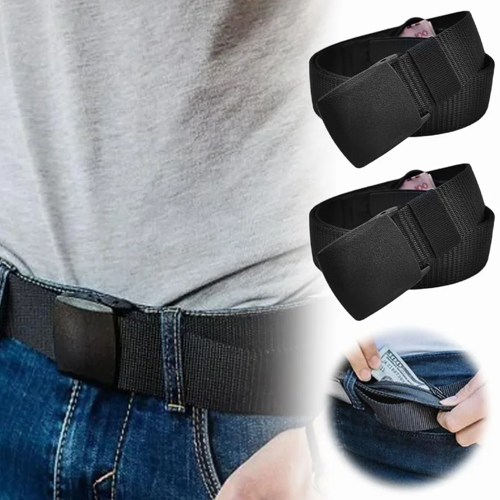 Ceinture de Voyage Porte-Monnaie Cachée Noir Nylon Réglable 120 x 3.8 cm