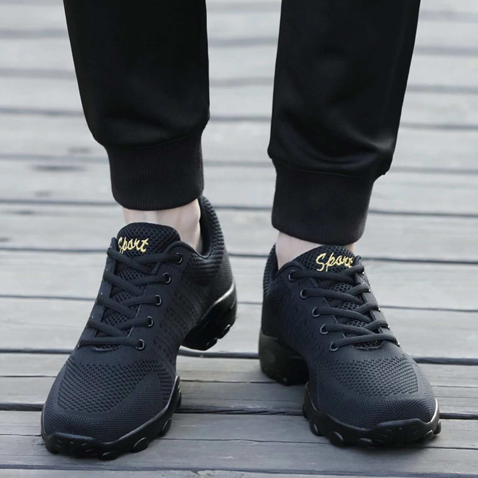 Adulte Chaussures De Danse Hommes Treillis Tissé Souple Fitness 44 Noir